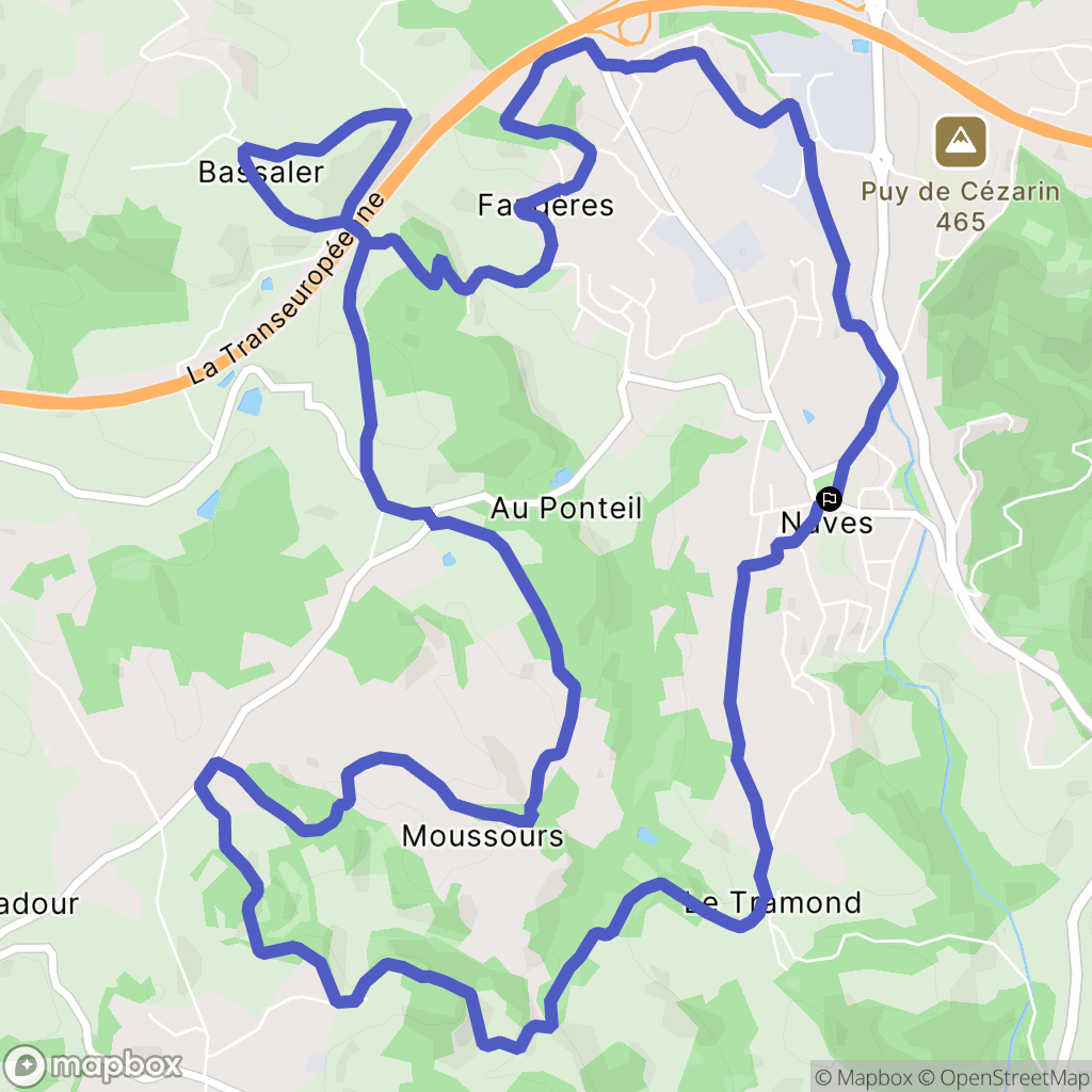 Naves : carte du parcours de randonnée - France