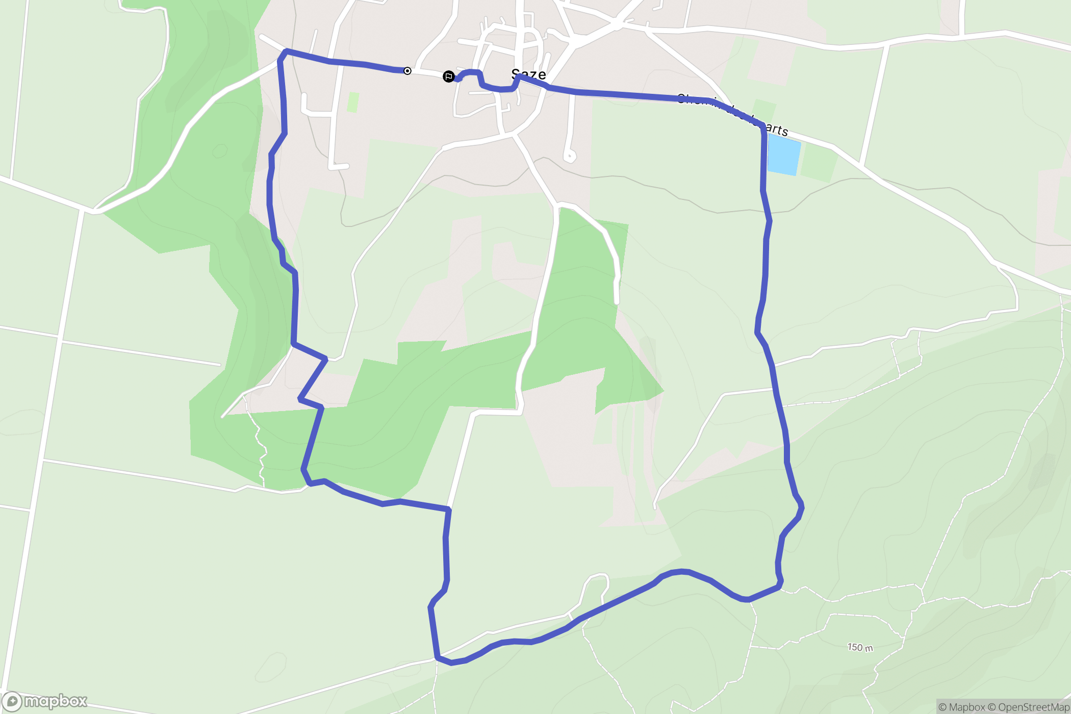 Saze : carte du parcours de randonnée - France