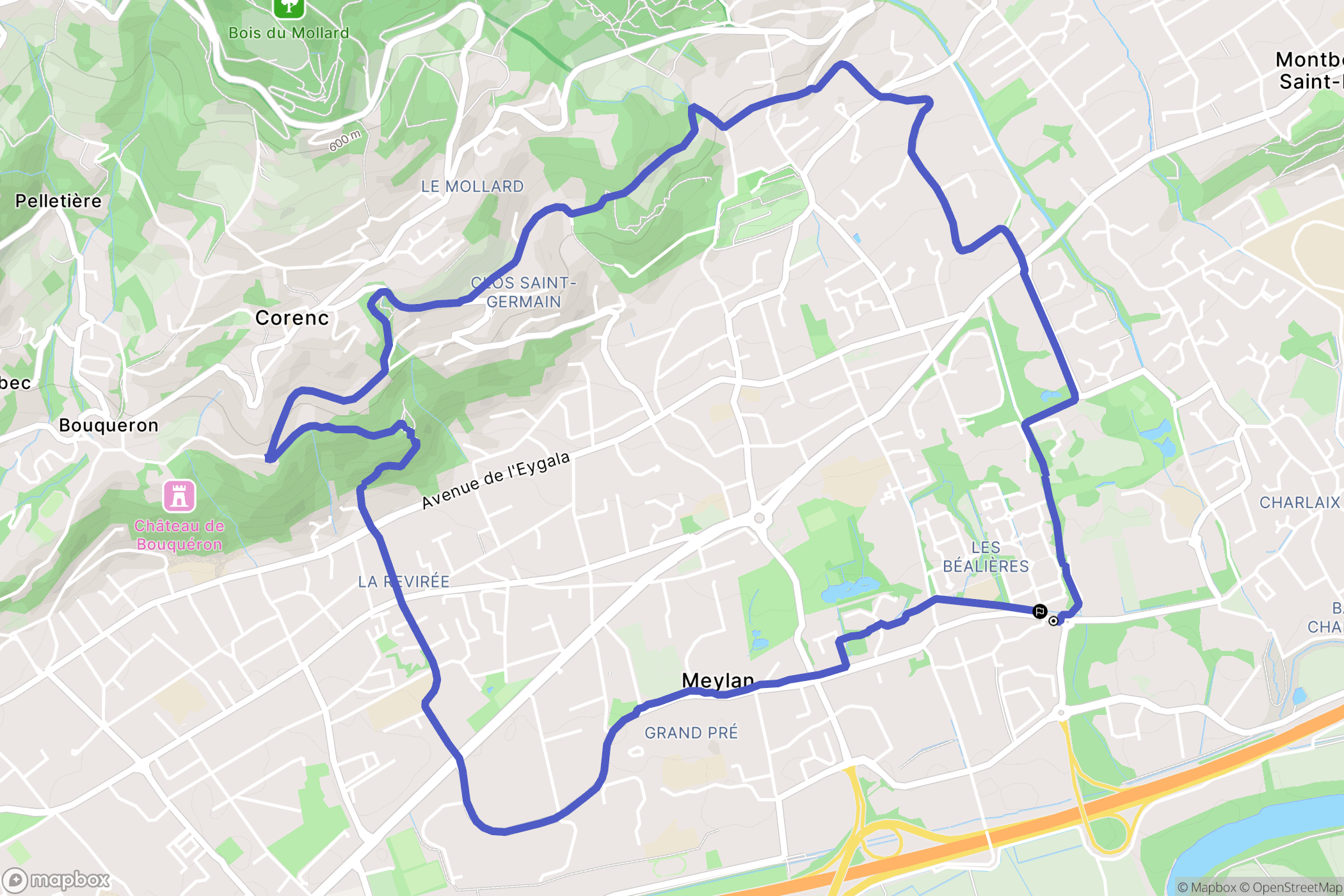 Meylan : carte du parcours de randonnée - France
