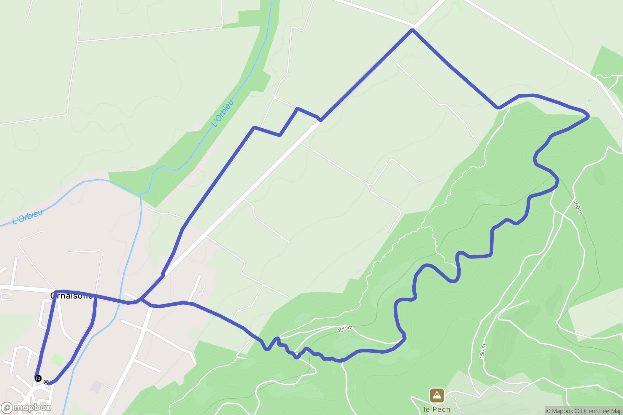 Ornaisons : carte du parcours de randonnée - France