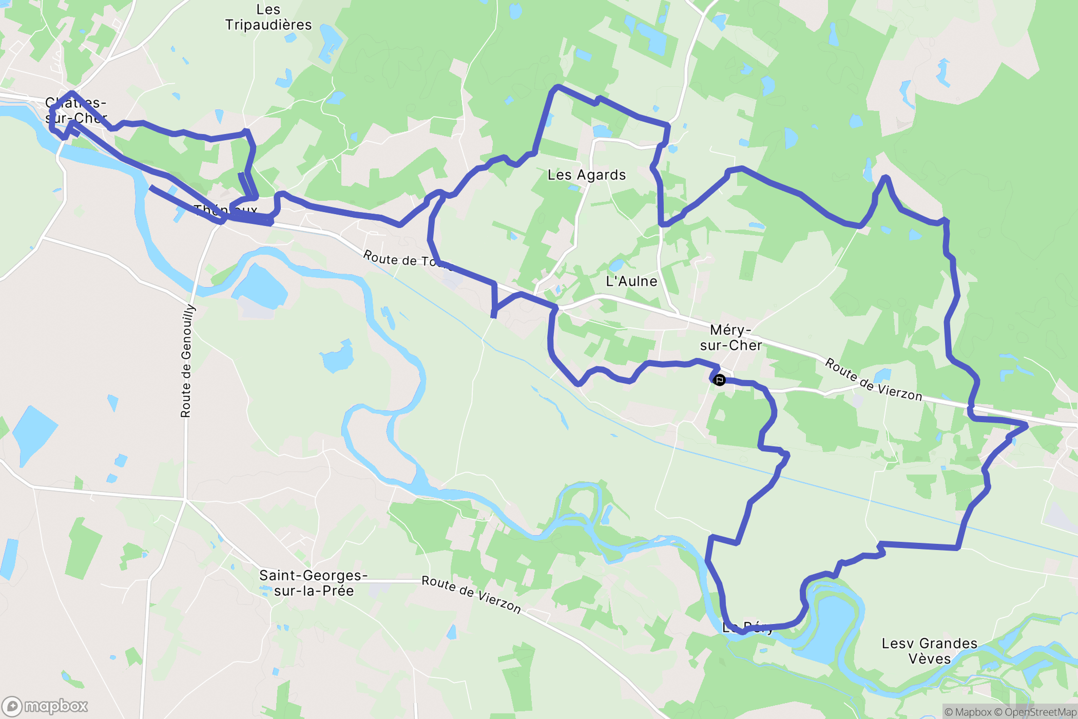 Méry-sur-Cher : carte du parcours de randonnée - France