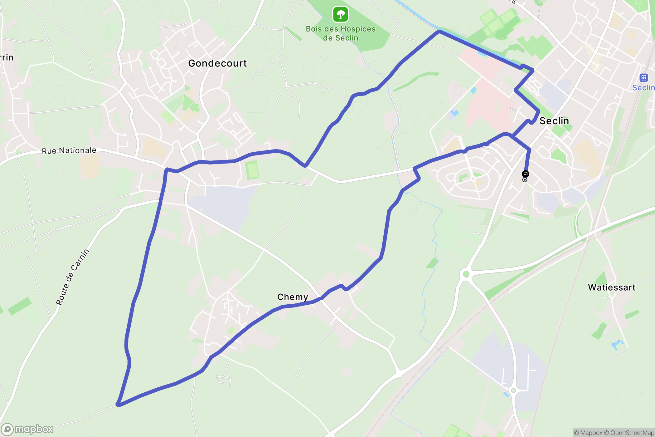 Seclin : carte du parcours de randonnée - France