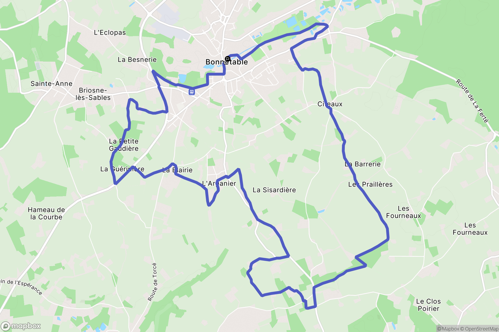Bonnétable : carte du parcours de randonnée - France