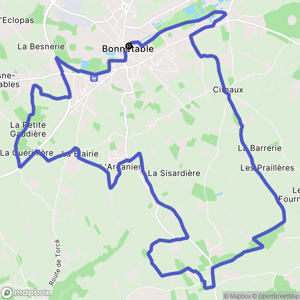 Bonnétable : carte du parcours de randonnée - France
