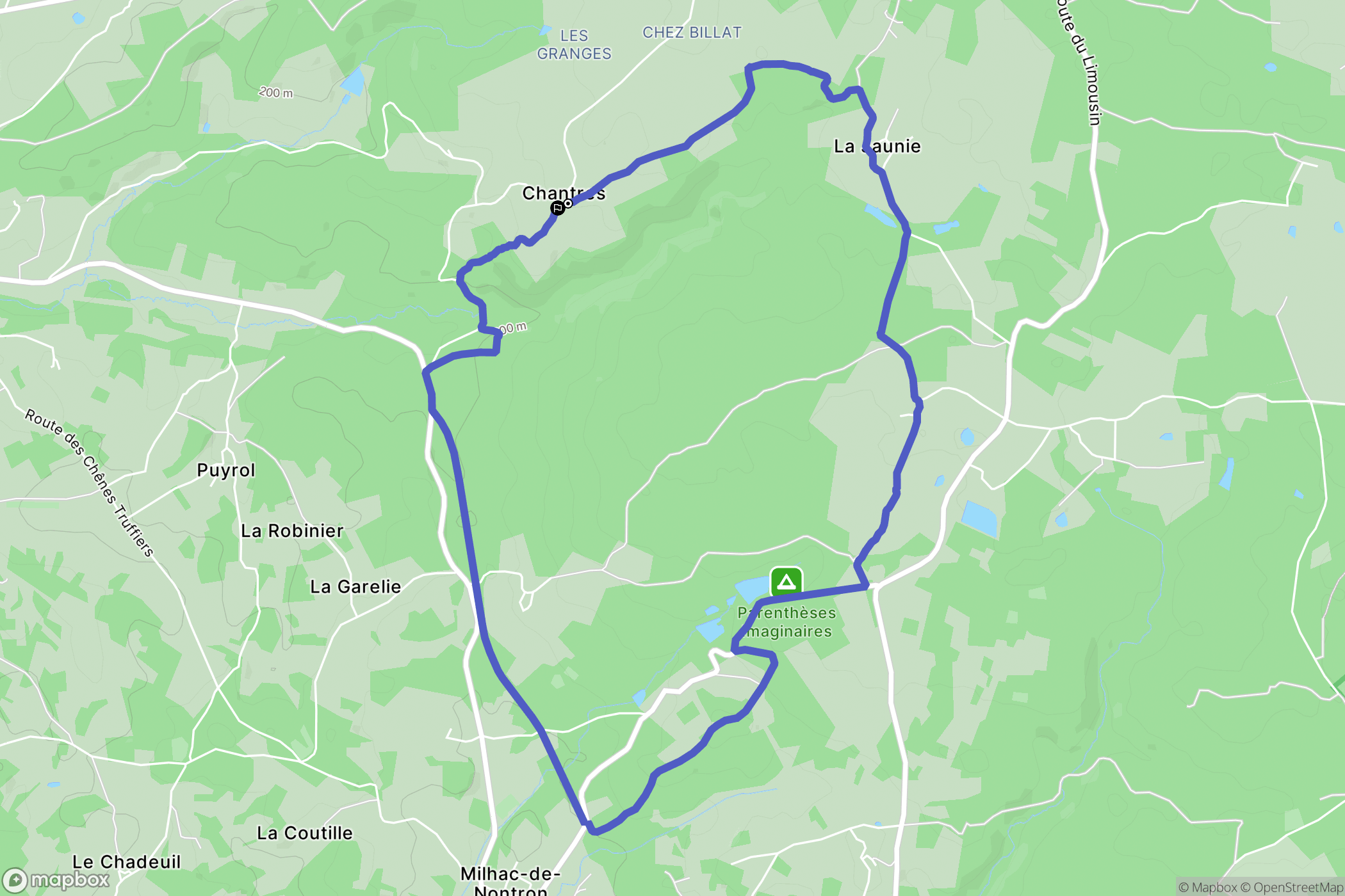 Milhac-de-Nontron : carte du parcours de randonnée - France
