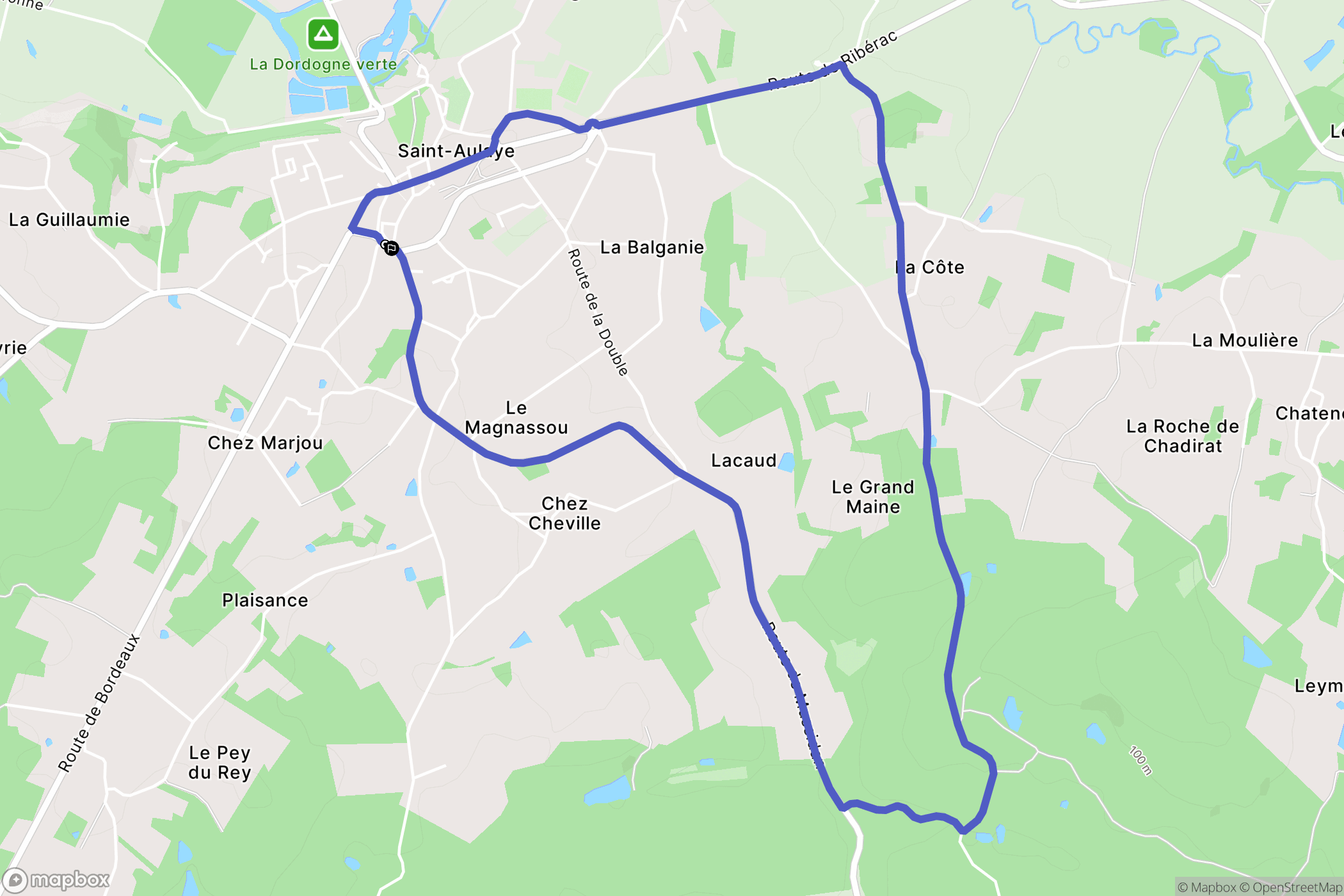 Saint Aulaye-Puymangou : carte du parcours de randonnée - France