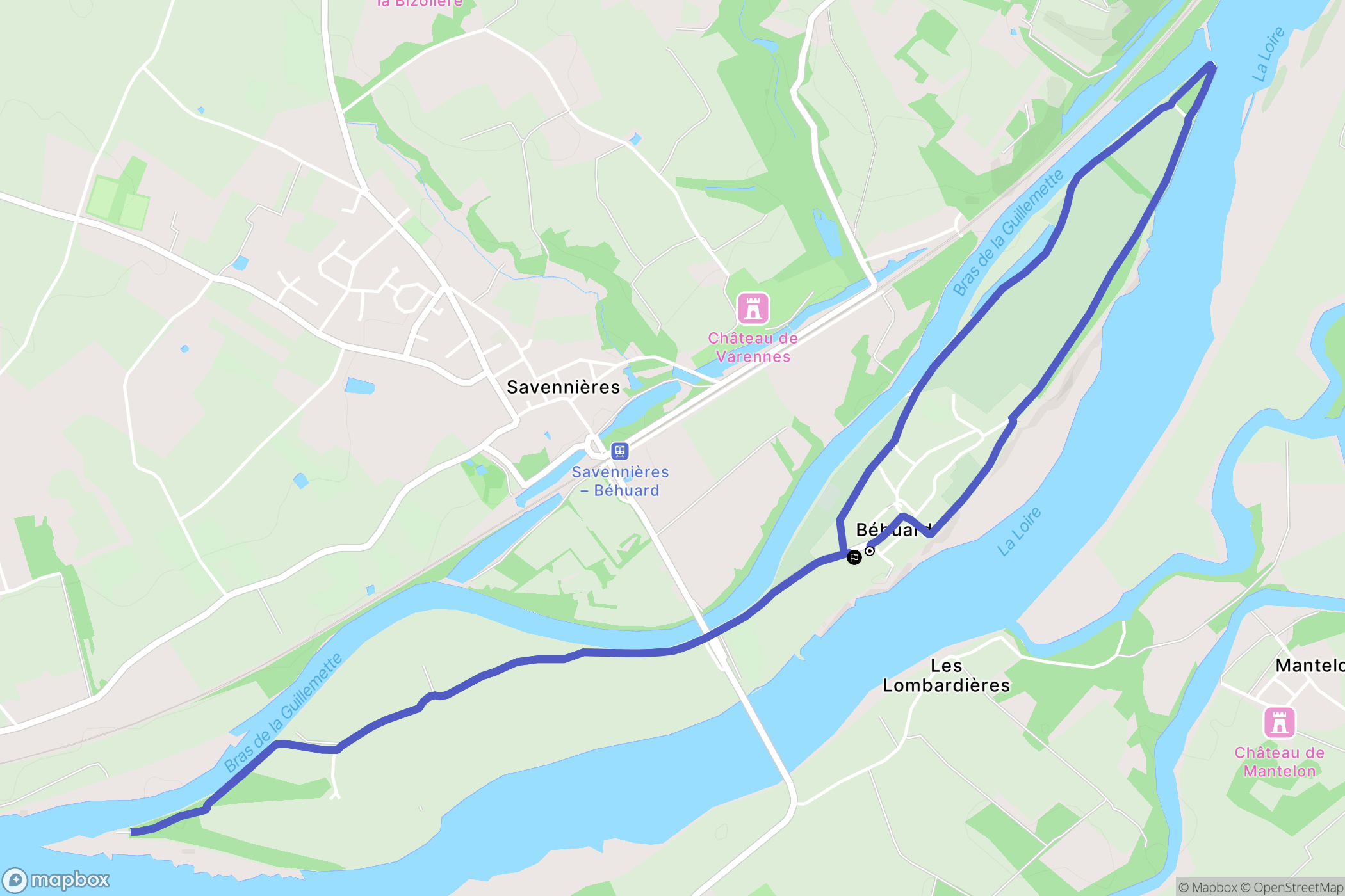 Béhuard : carte du parcours de randonnée - France
