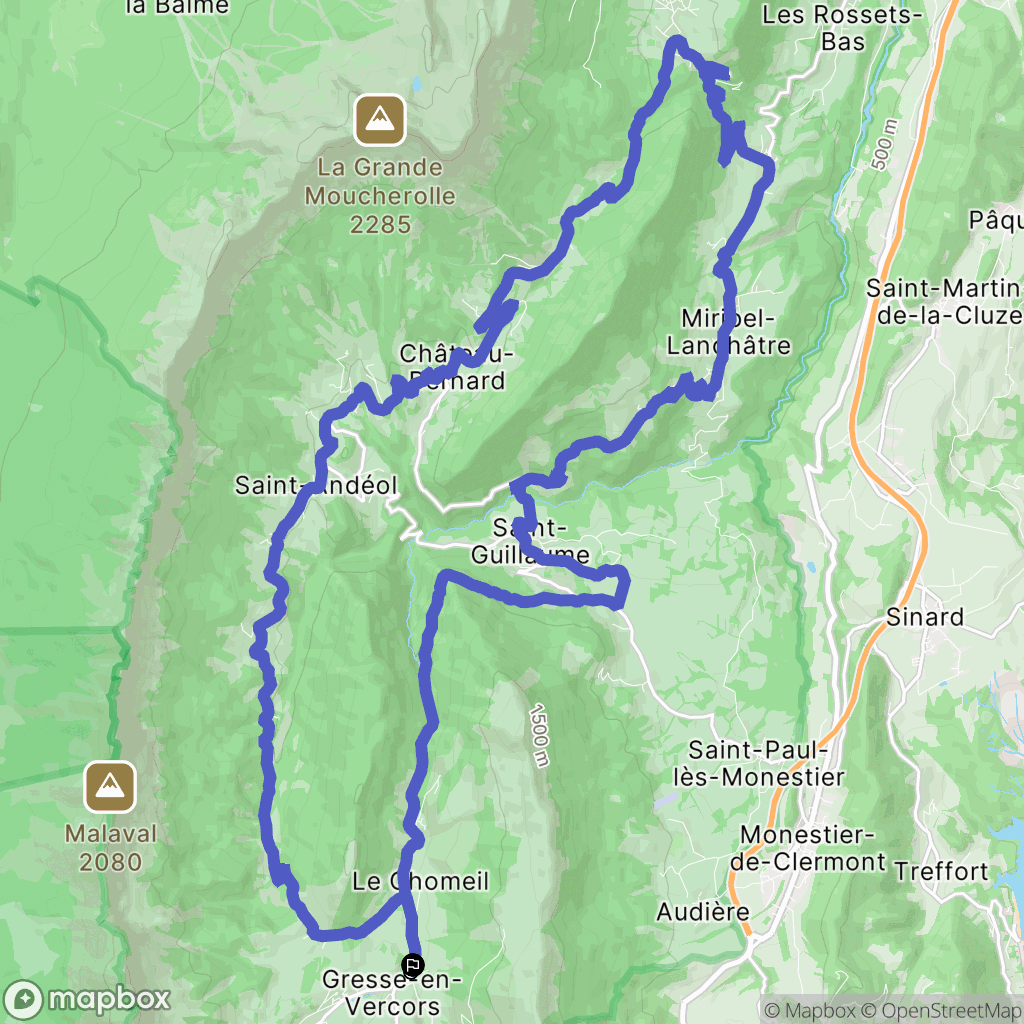 Gresse-en-Vercors : carte du parcours de randonnée - France