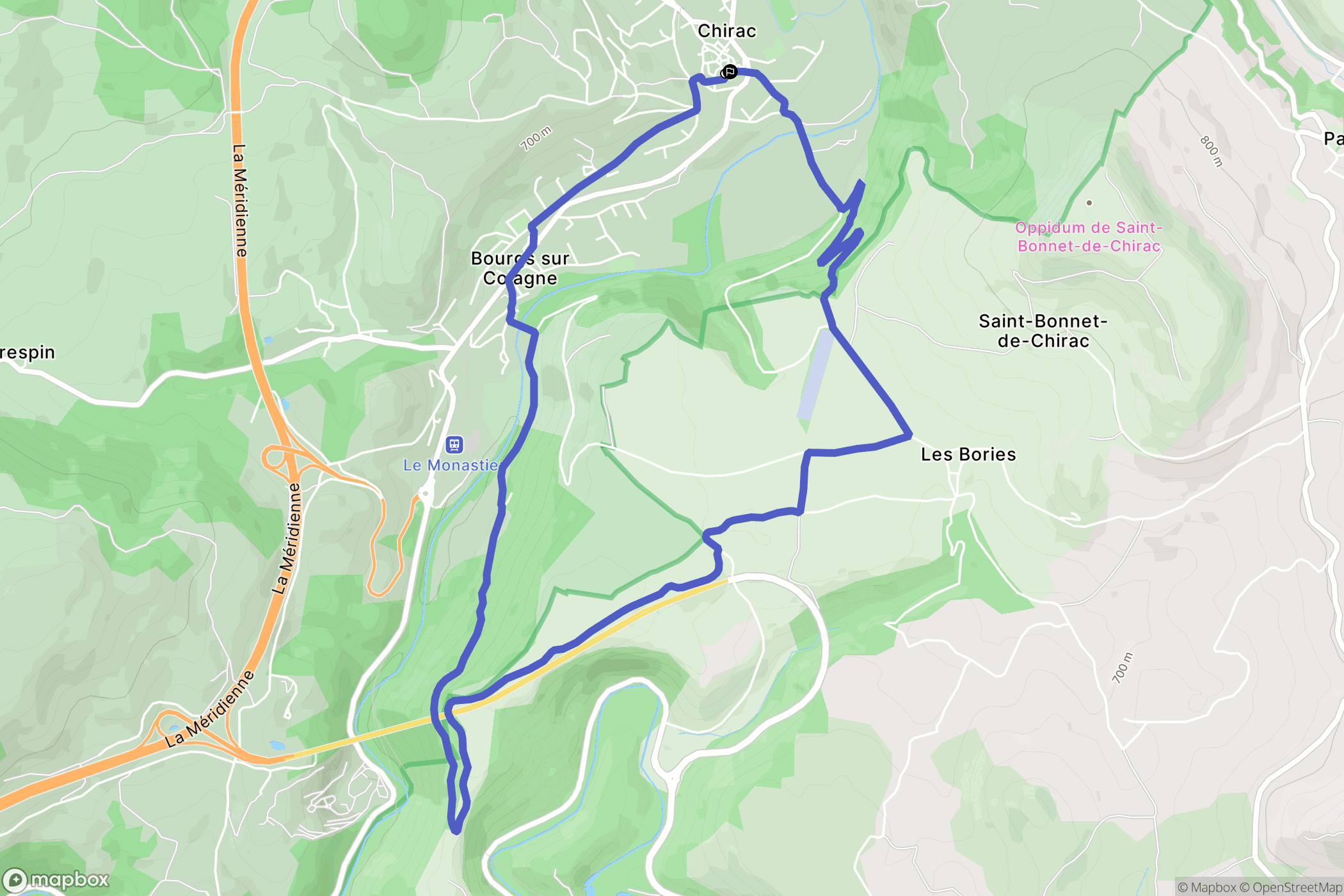 Bourgs sur Colagne : carte du parcours de randonnée - France