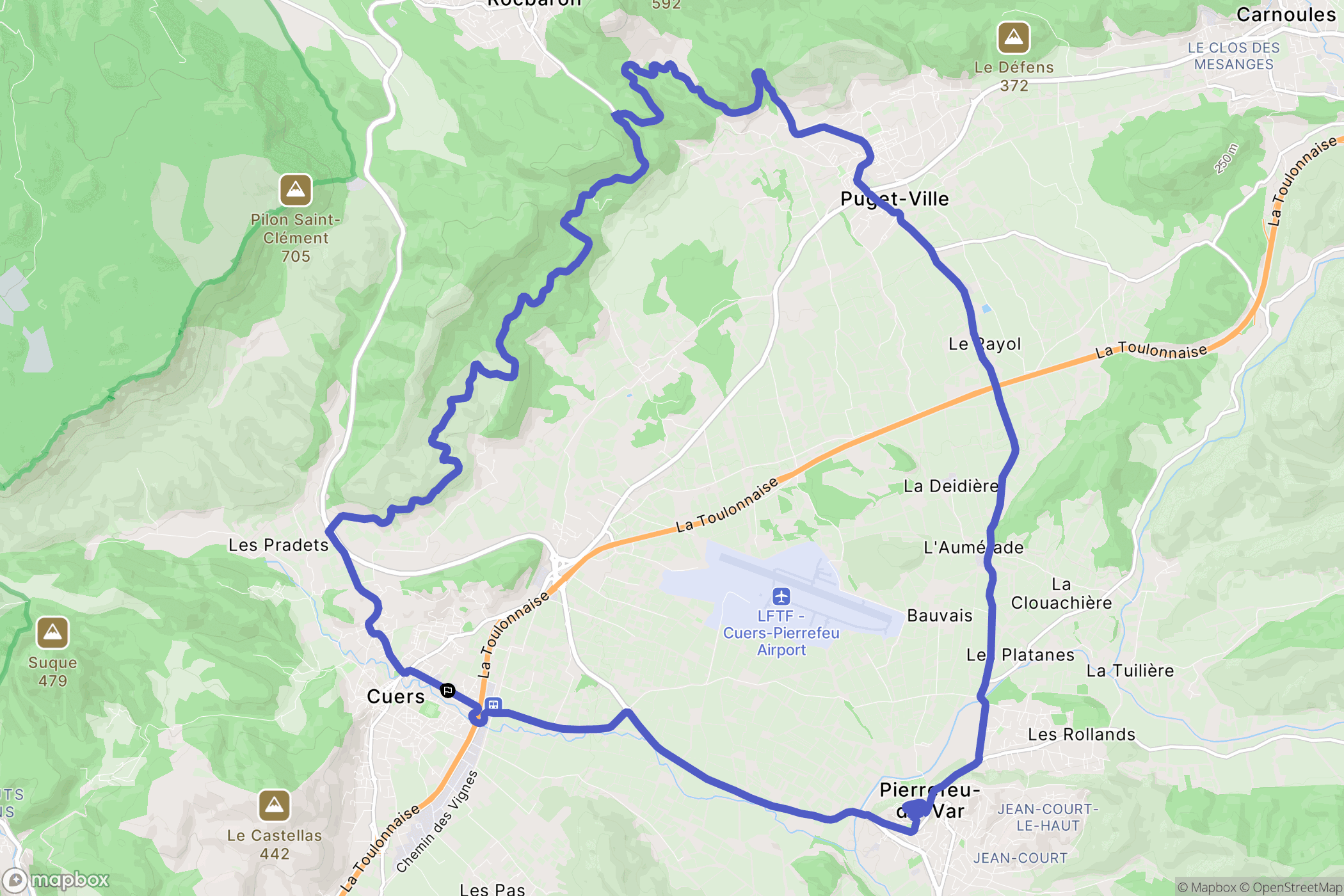 Cuers : carte du parcours de randonnée - France