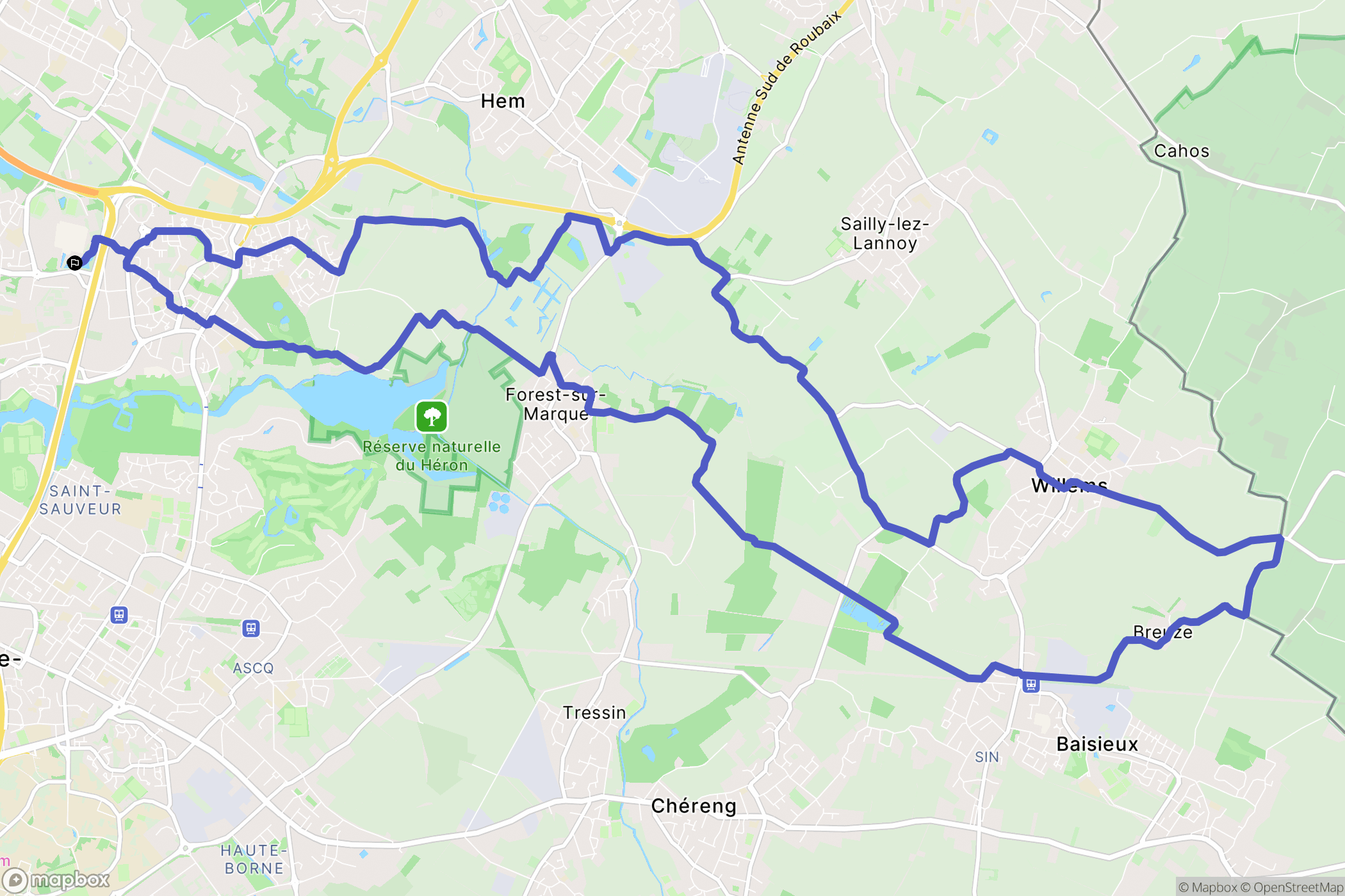 Villeneuve-d'Ascq : carte du parcours de randonnée - France