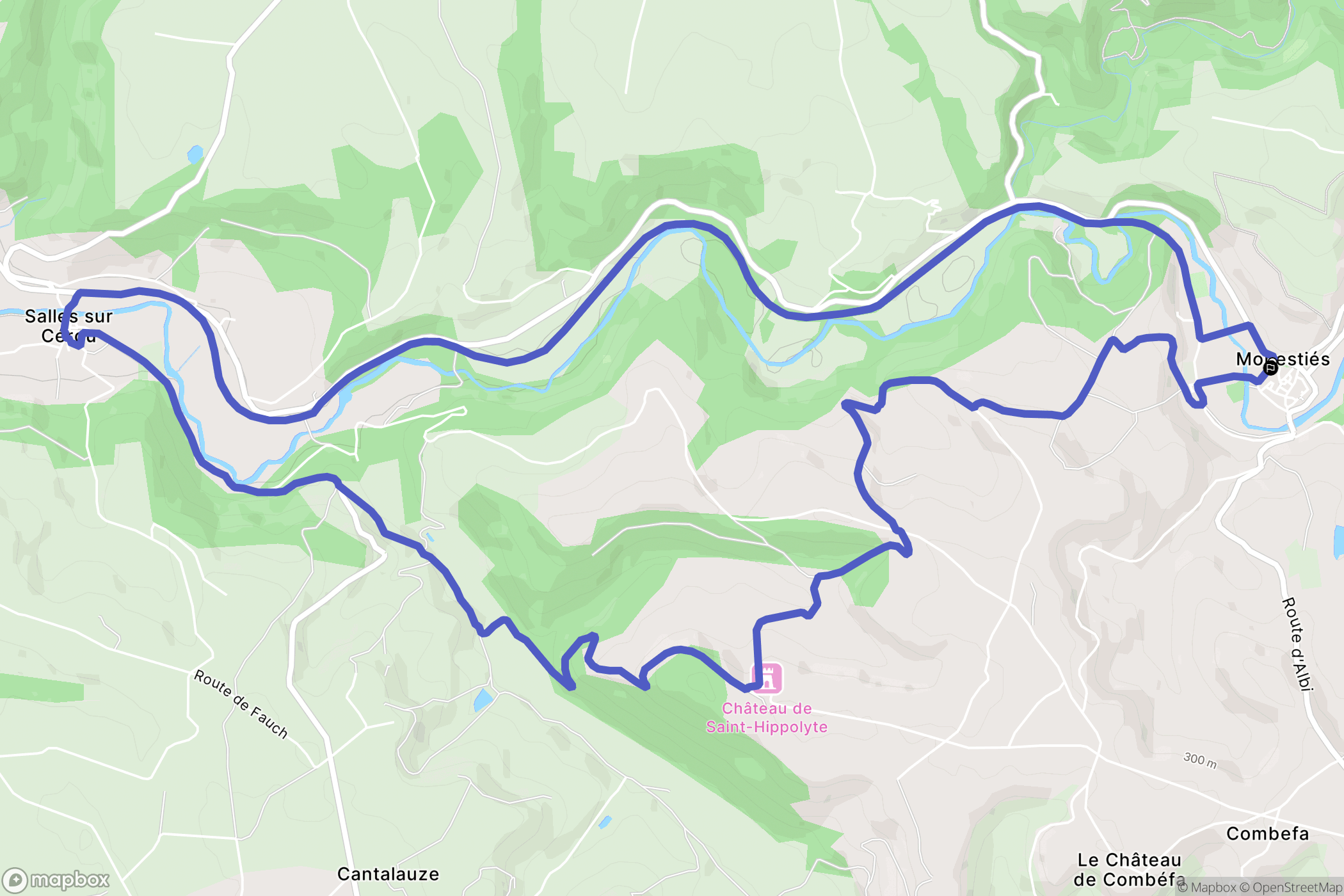 Monestiés : carte du parcours de randonnée - France