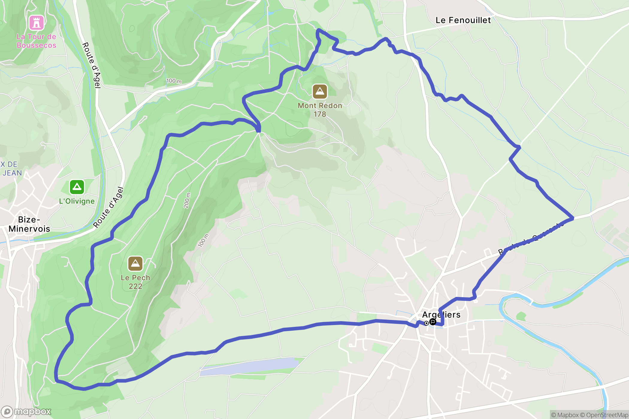 Argeliers : carte du parcours de randonnée - France