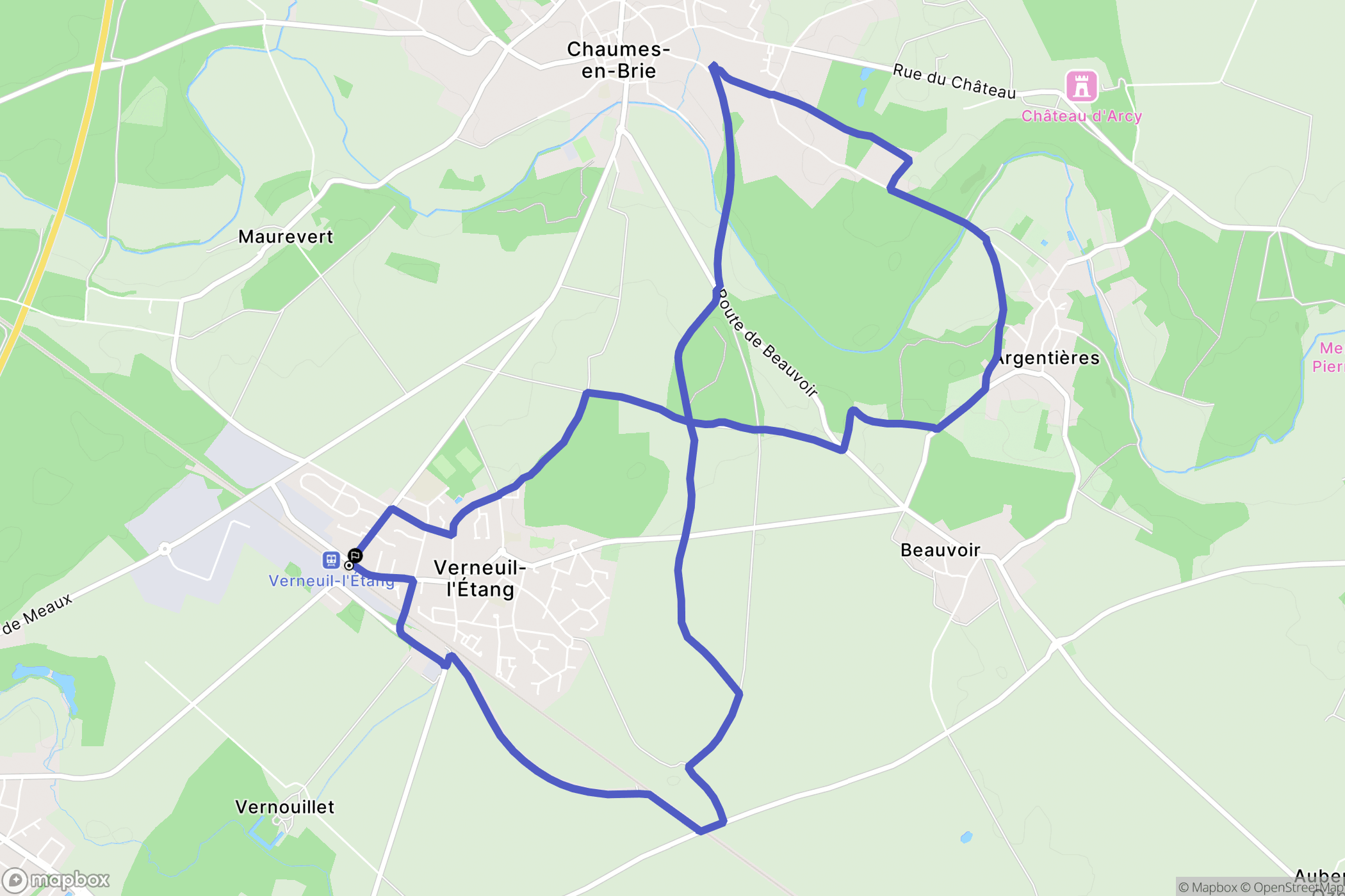 Verneuil-l'Étang : carte du parcours de randonnée - France