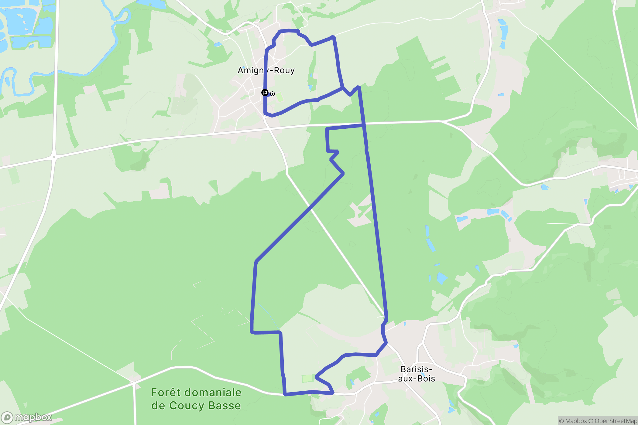 Amigny-Rouy : carte du parcours de randonnée - France