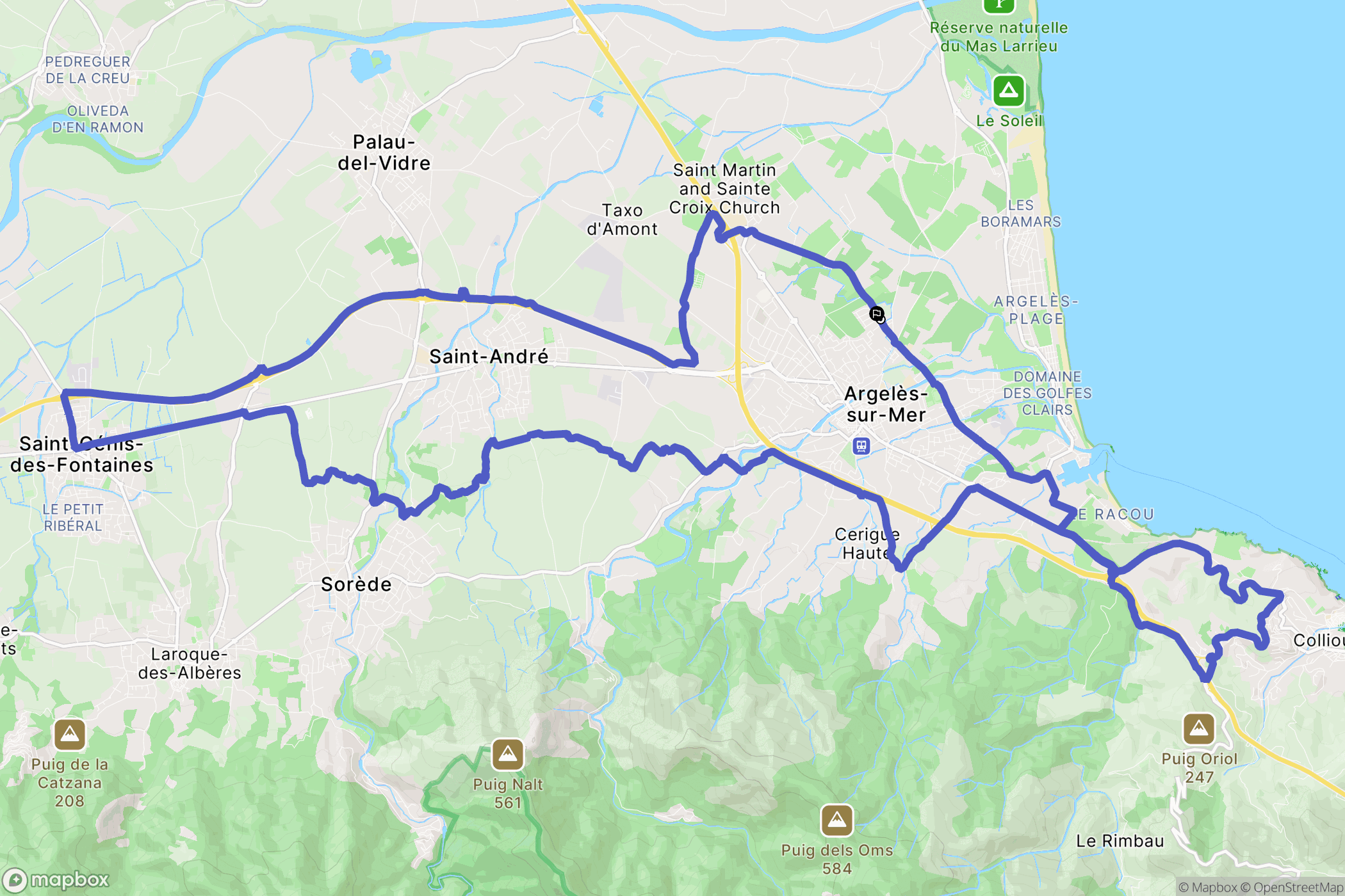 Argelès-sur-Mer : carte du parcours de randonnée - France