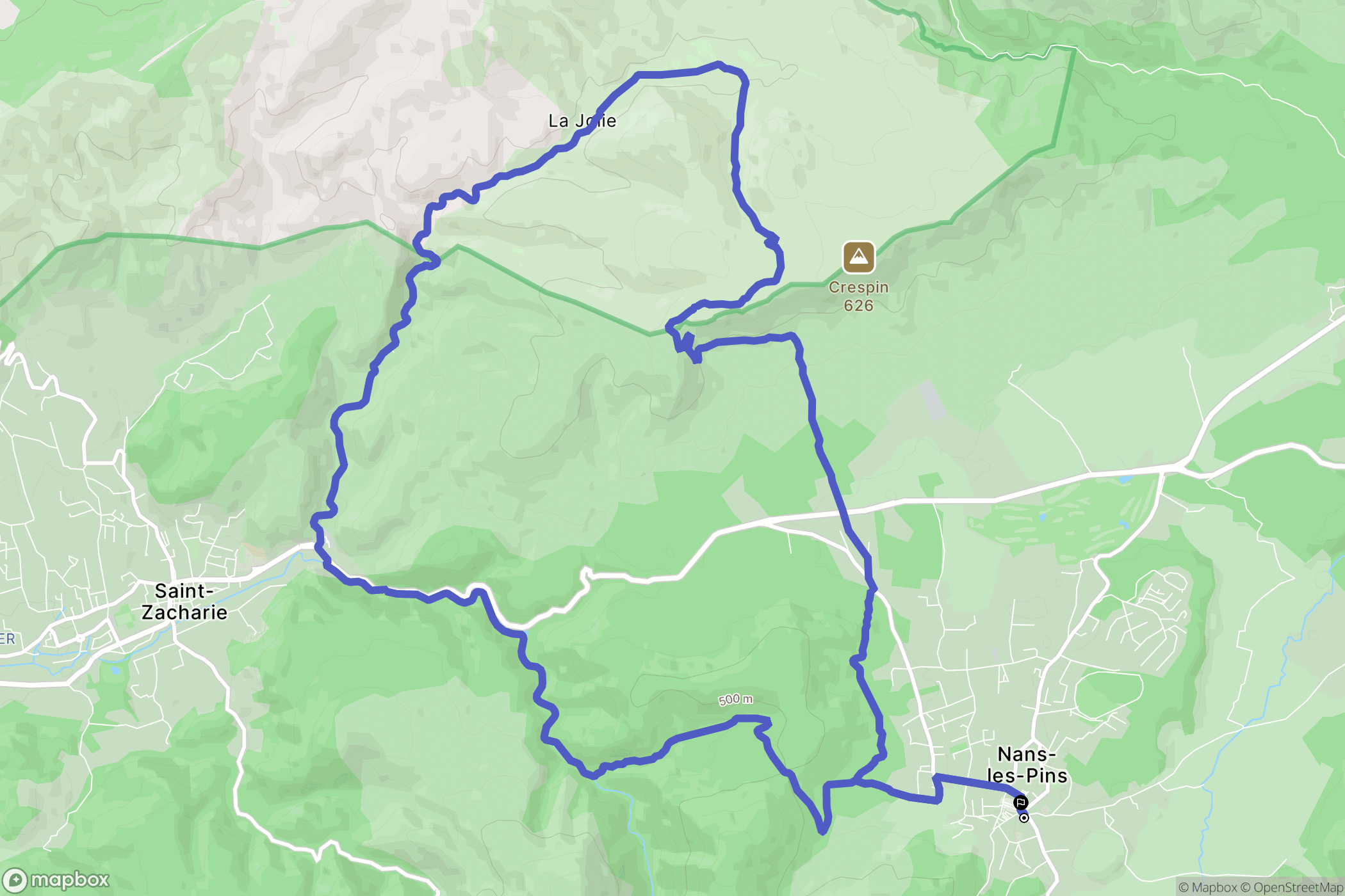 Nans-les-Pins : carte du parcours de randonnée - France