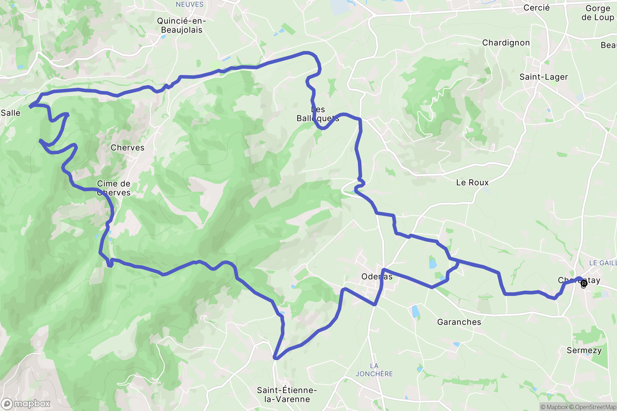 Charentay : carte du parcours de randonnée - France