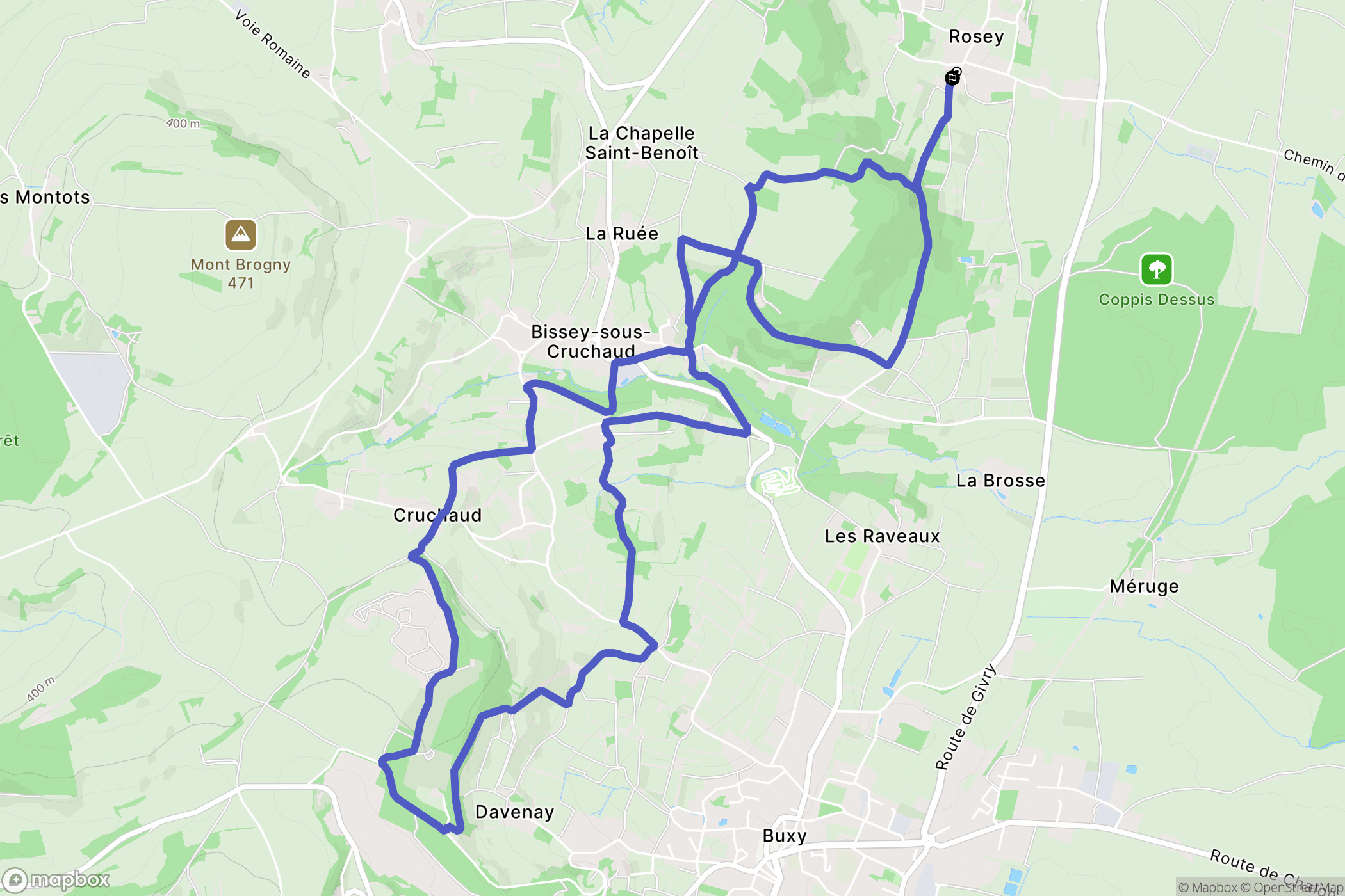 Rosey : carte du parcours de randonnée - France
