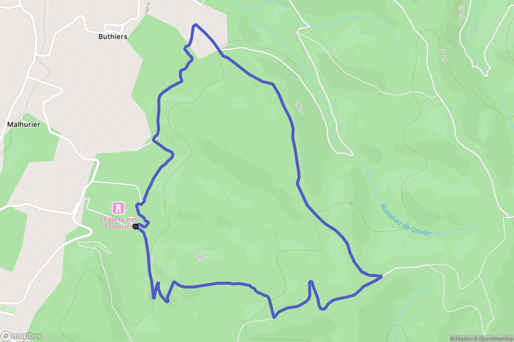 Les Tourrettes : carte du parcours de randonnée - France