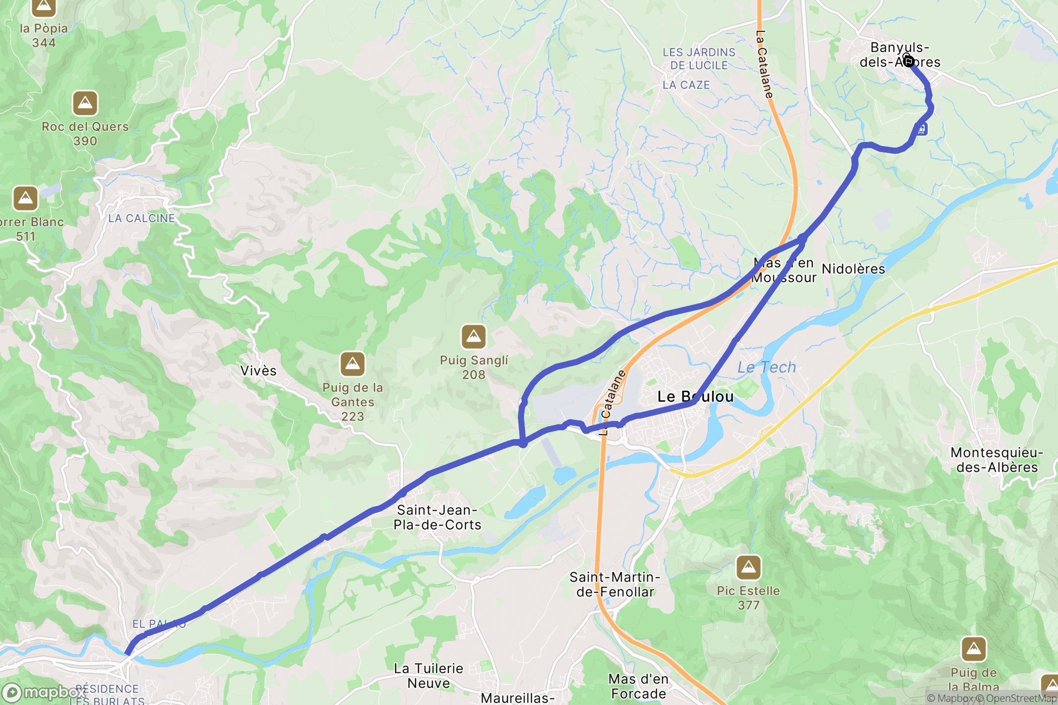 Banyuls-dels-Aspres : carte du parcours de randonnée - France