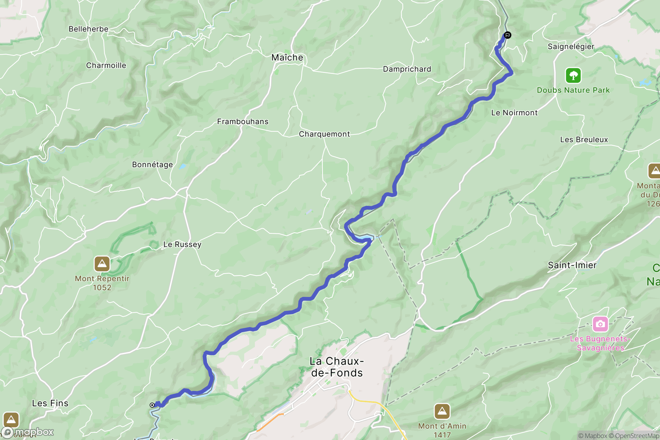 Villers-le-Lac : carte du parcours de randonnée - France