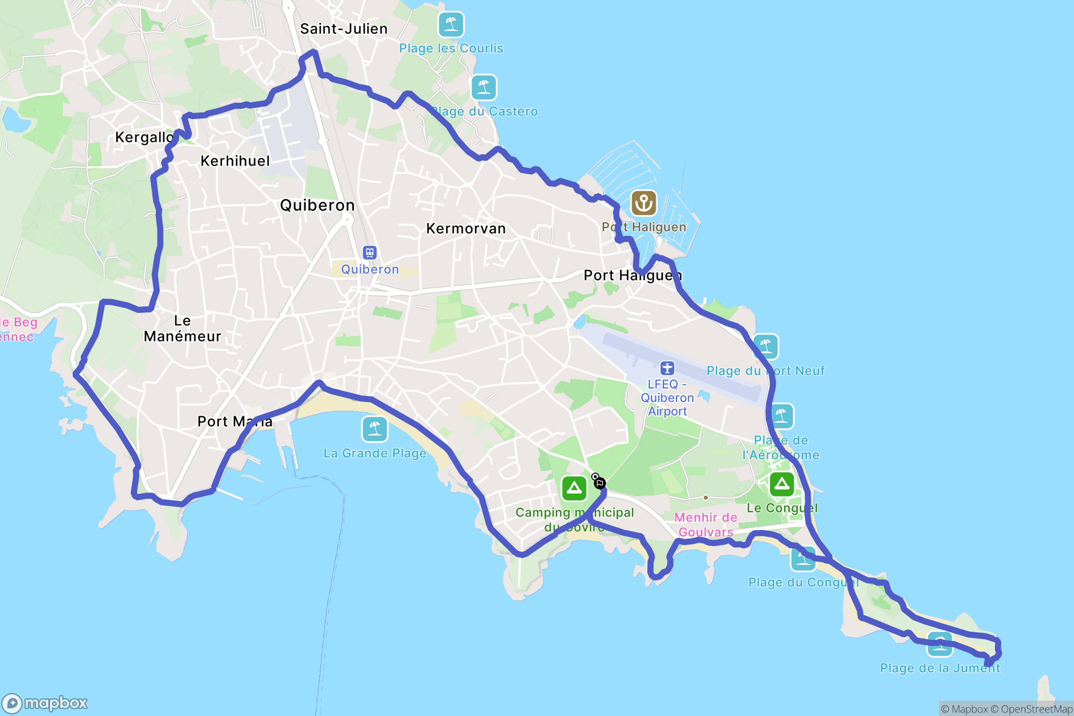 Quiberon : carte du parcours de randonnée - France