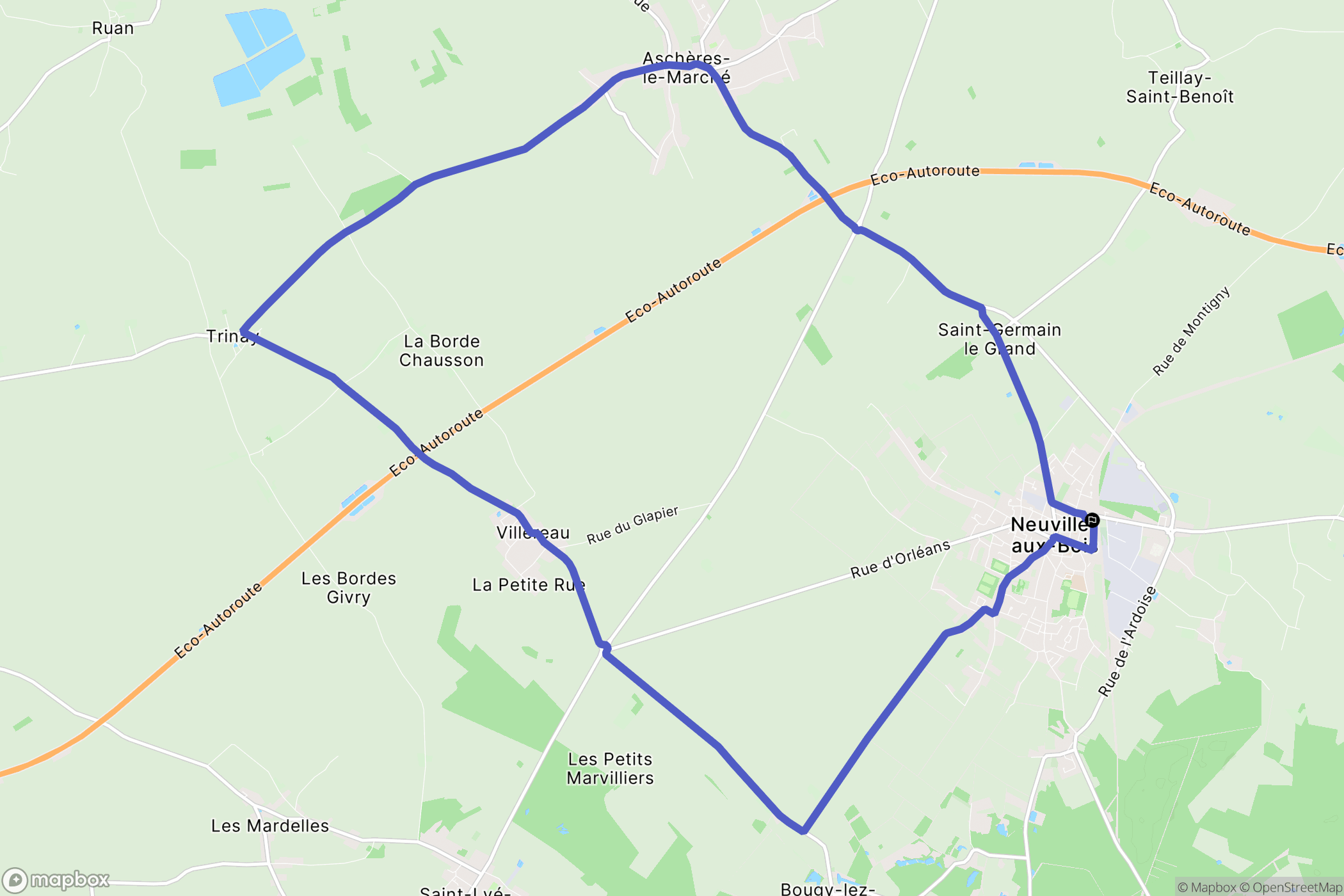 Neuville-aux-Bois : carte du parcours de randonnée - France