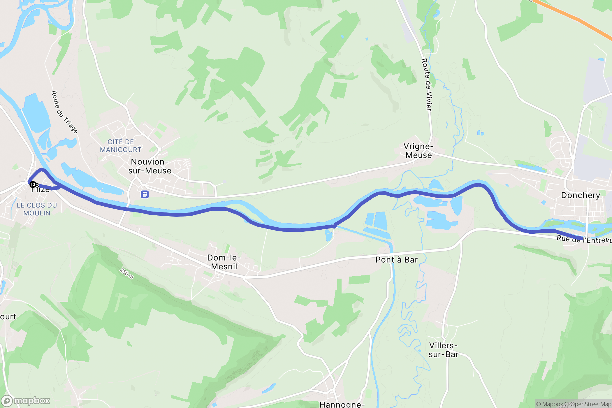 Flize : carte du parcours de randonnée - France