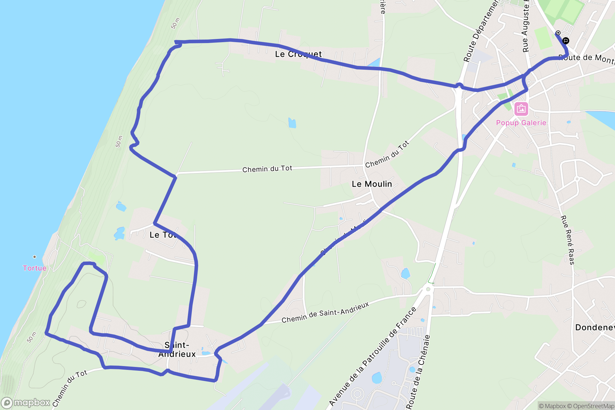 Octeville-sur-Mer : carte du parcours de randonnée - France