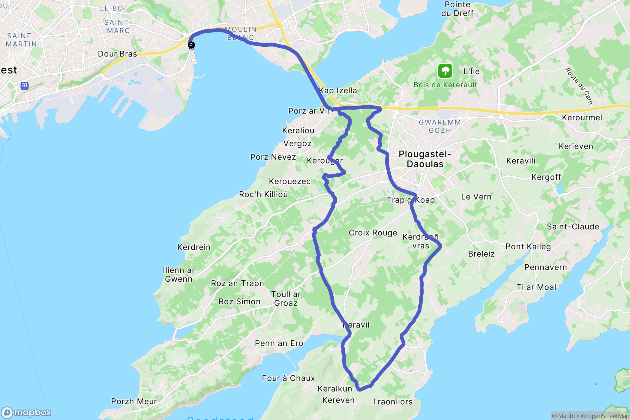 Brest : carte du parcours de randonnée - France