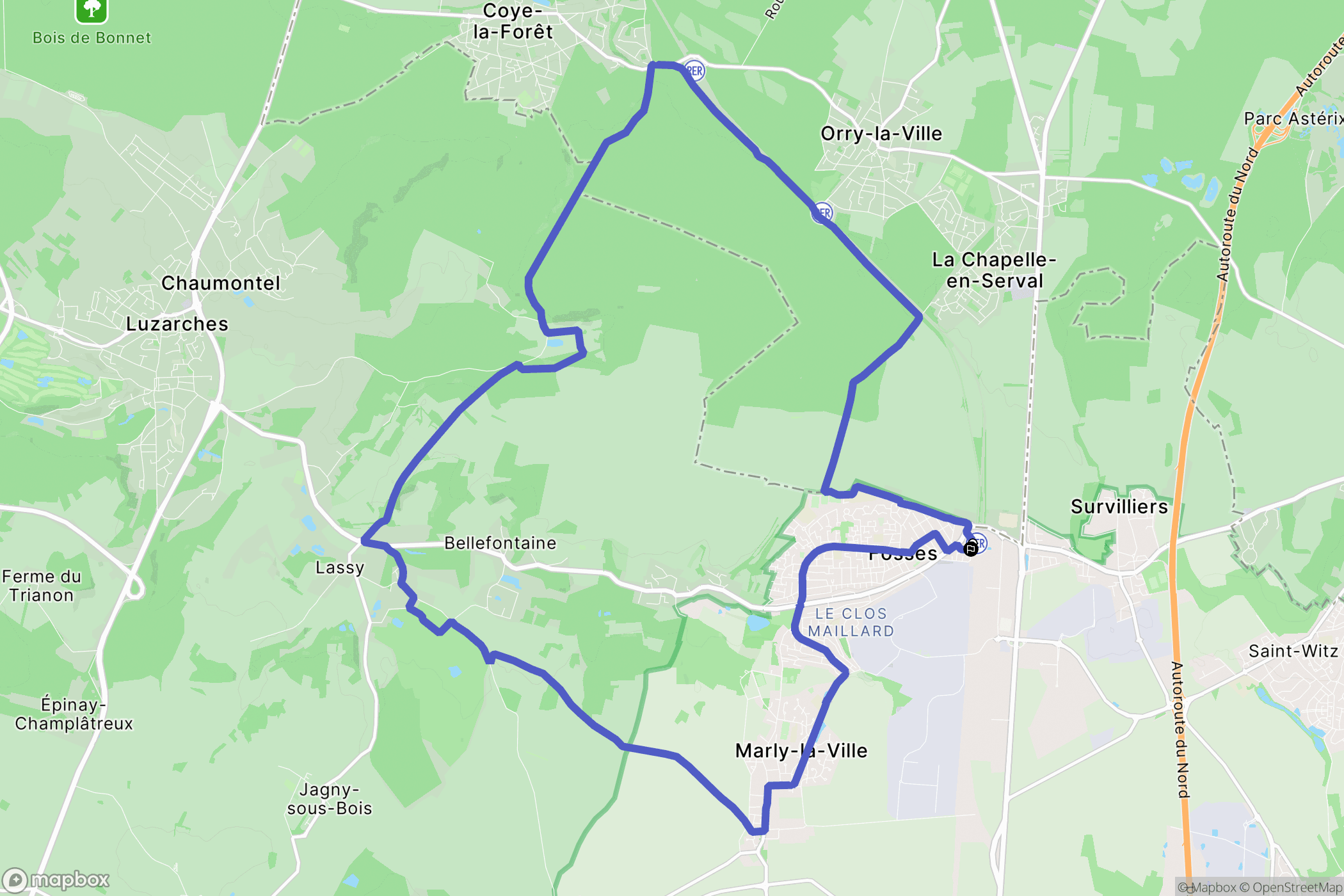 Fosses : carte du parcours de randonnée - France