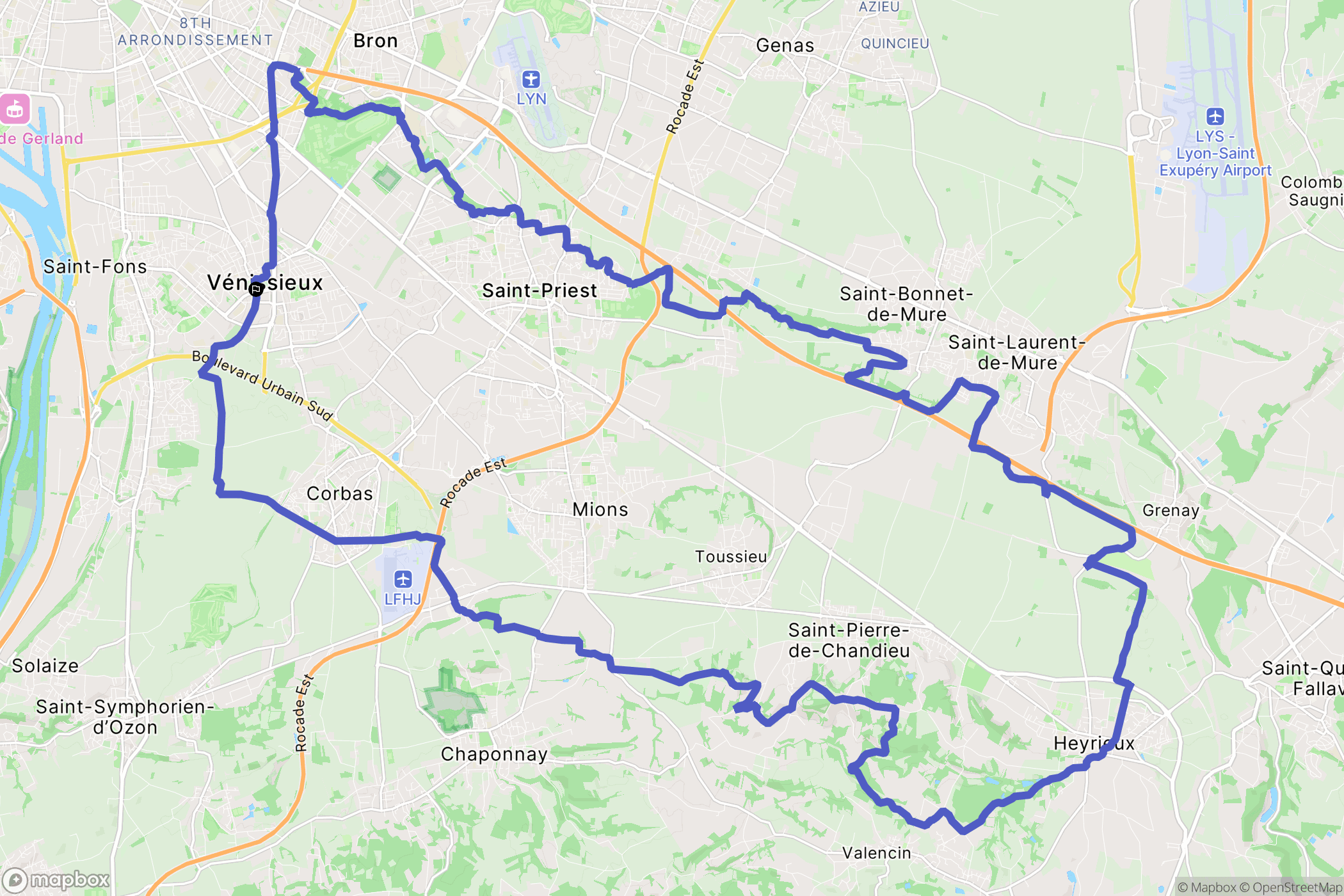 Vénissieux : carte du parcours de randonnée - France