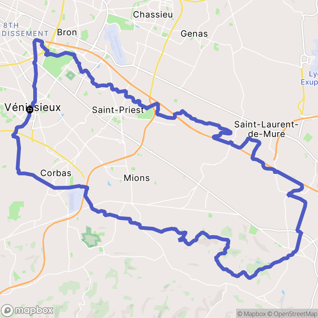 Vénissieux : carte du parcours de randonnée - France
