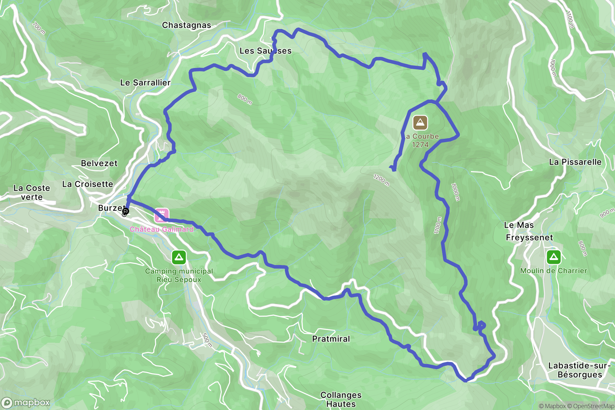 Burzet : carte du parcours de randonnée - France