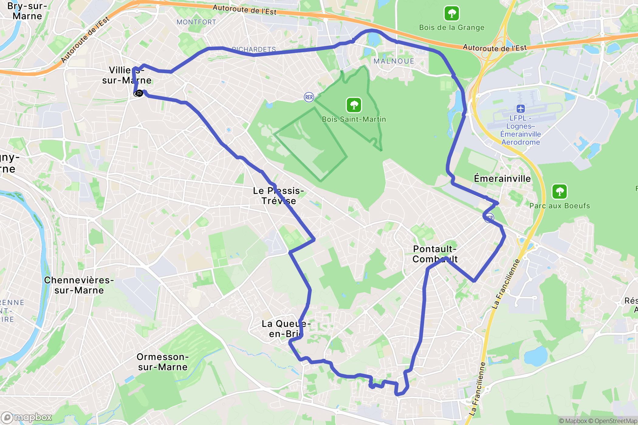 Villiers-sur-Marne : carte du parcours de randonnée - France