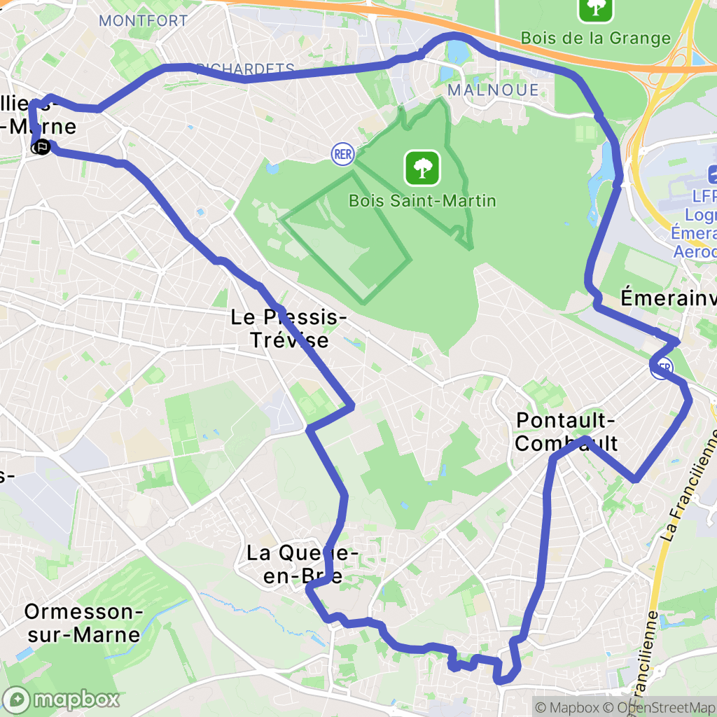 Villiers-sur-Marne : carte du parcours de randonnée - France