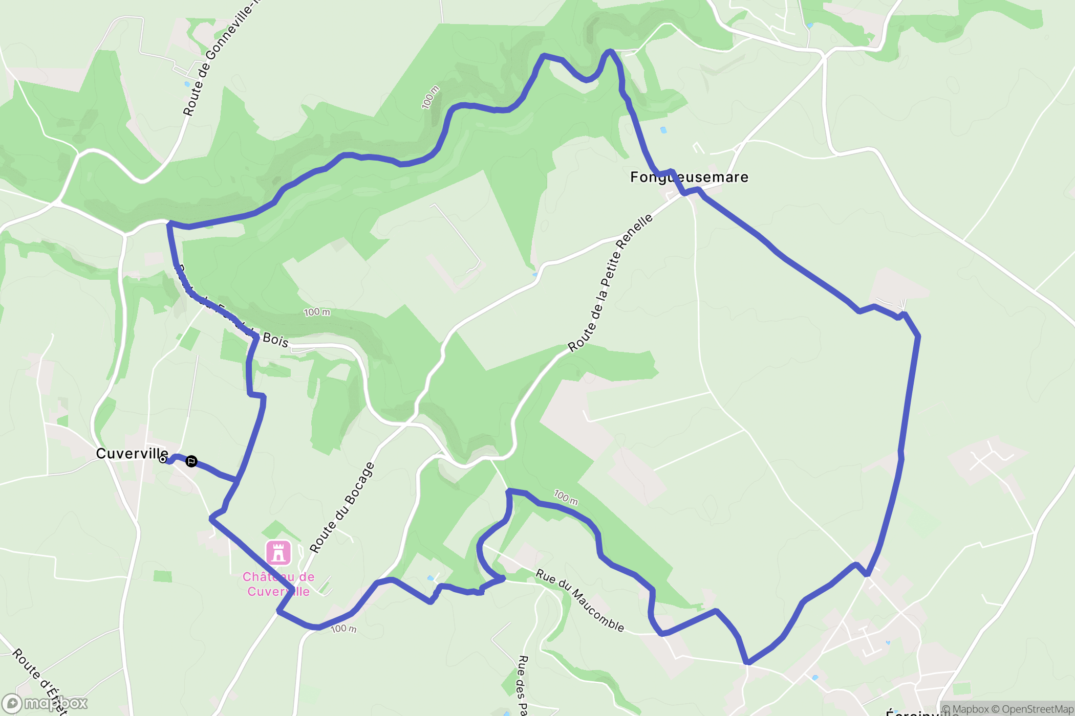 Cuverville : carte du parcours de randonnée - France