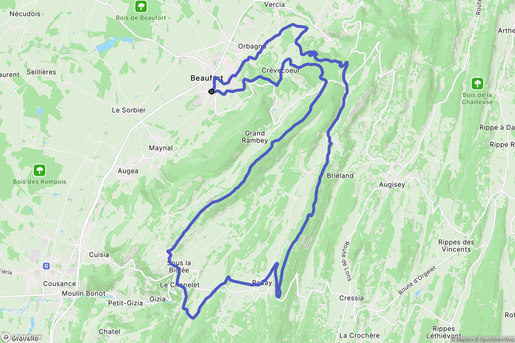 Beaufort-Orbagna : carte du parcours de randonnée - France