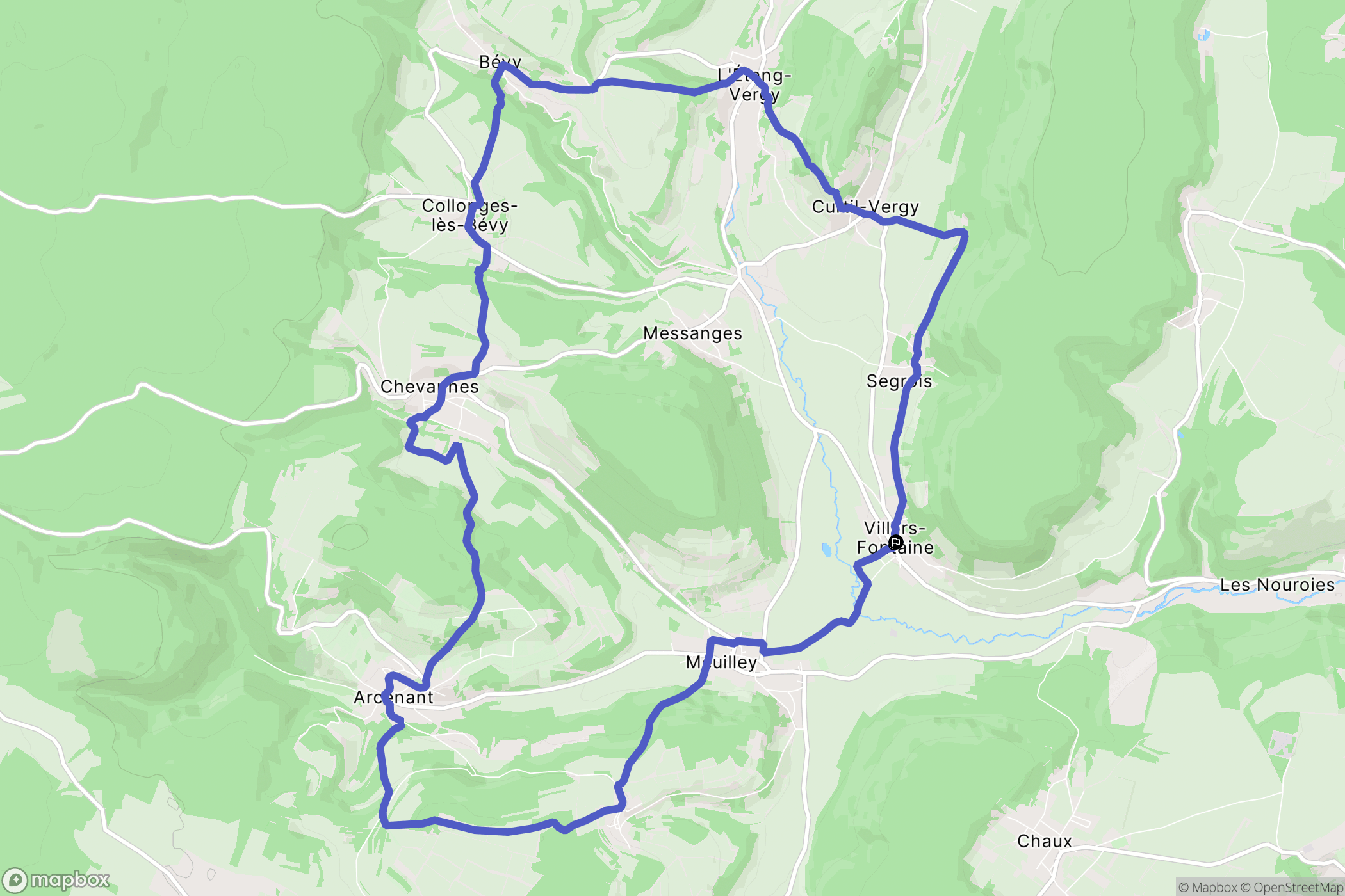 Villars-Fontaine : carte du parcours de randonnée - France