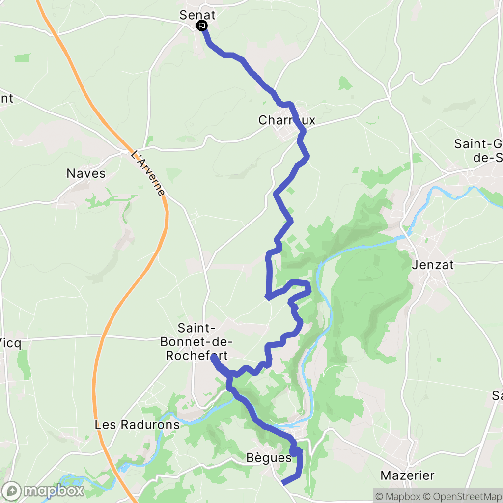 Taxat-Senat : carte du parcours de randonnée - France
