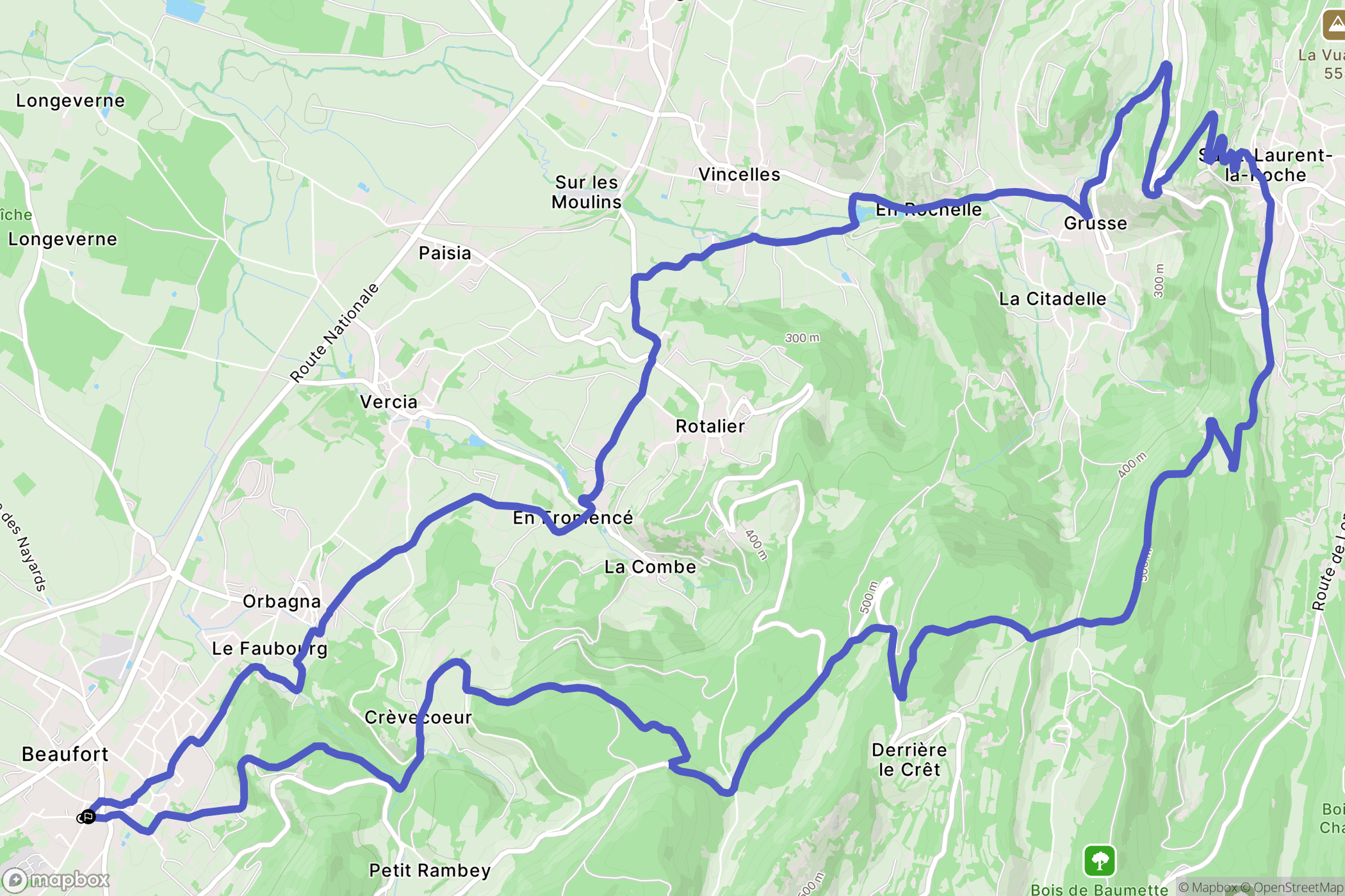 Beaufort-Orbagna : carte du parcours de randonnée - France
