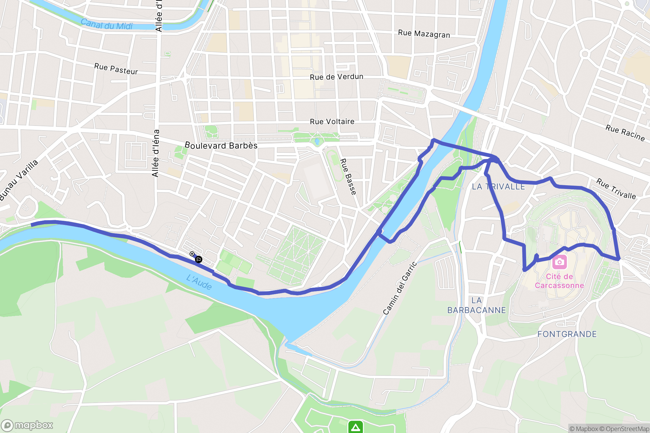 Carcassonne : carte du parcours de randonnée - France