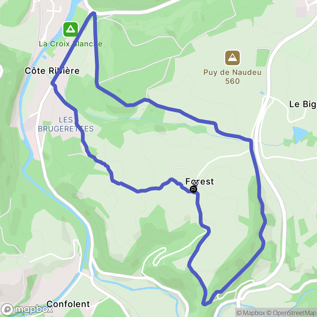 Moutier-Rozeille : carte du parcours de randonnée - France