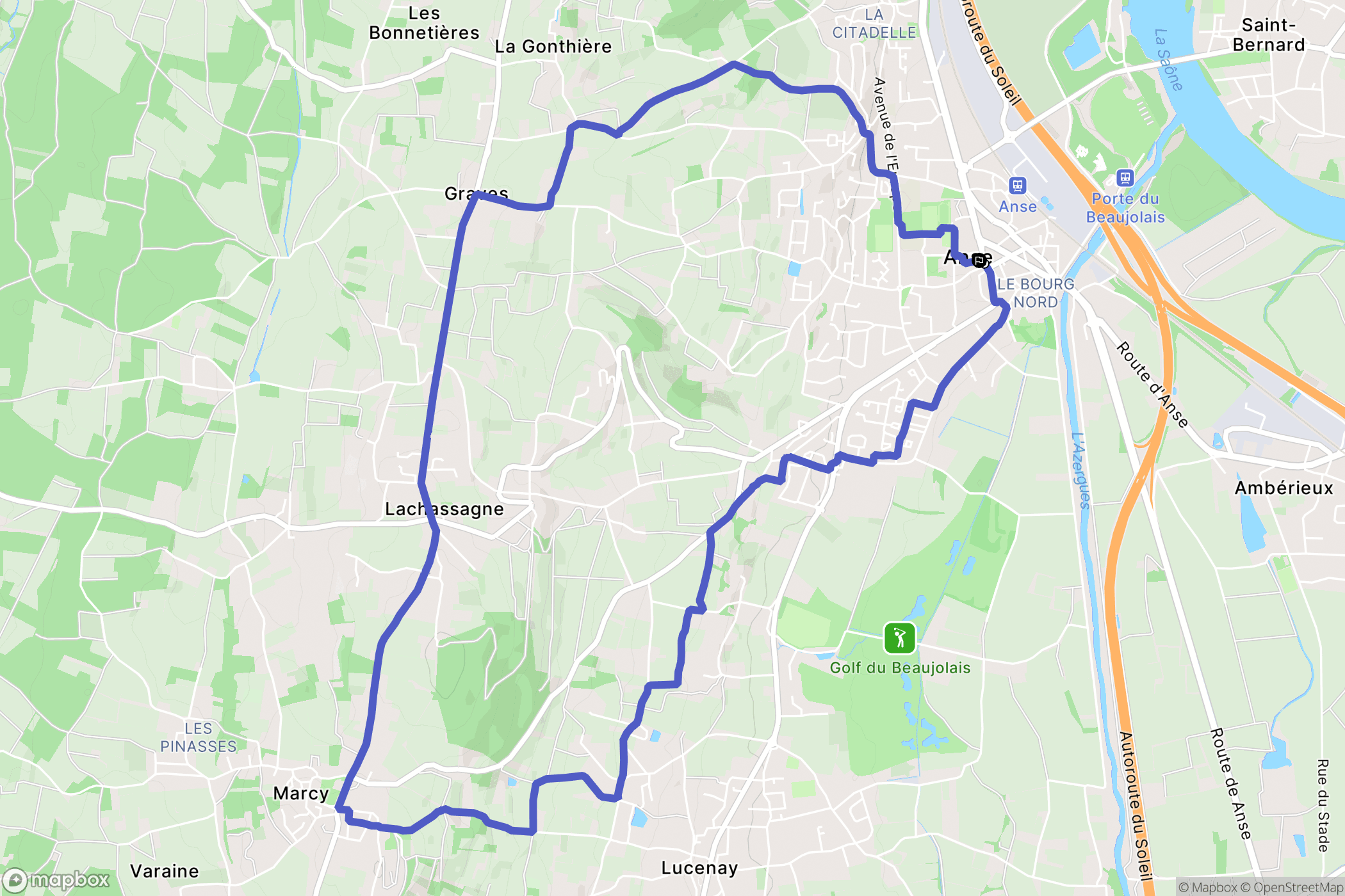 Anse : carte du parcours de randonnée - France