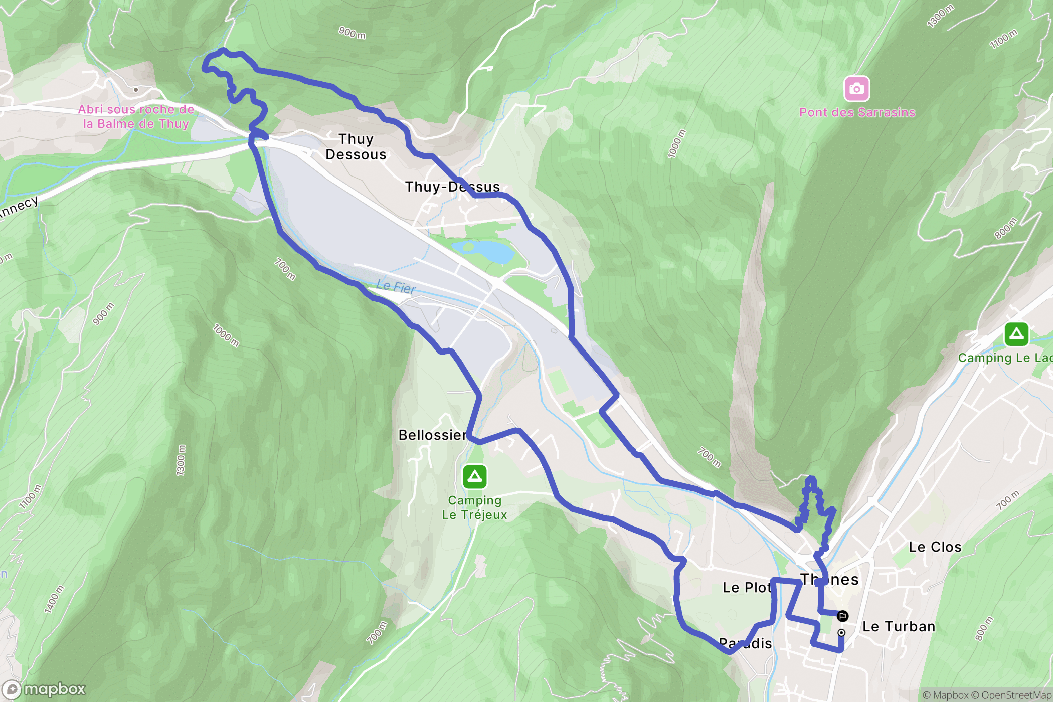 Thônes : carte du parcours de randonnée - France