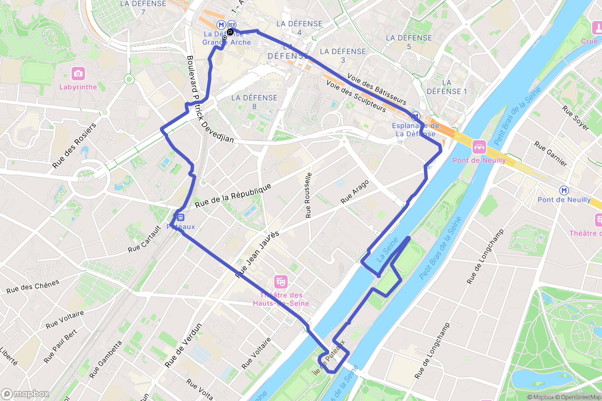 Puteaux : carte du parcours de randonnée - France