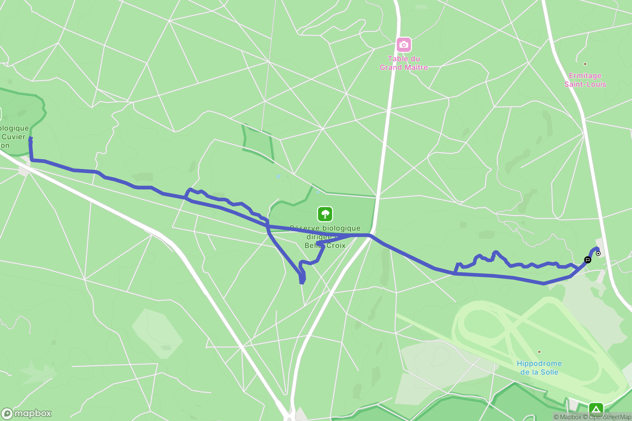 Fontainebleau : carte du parcours de randonnée - France