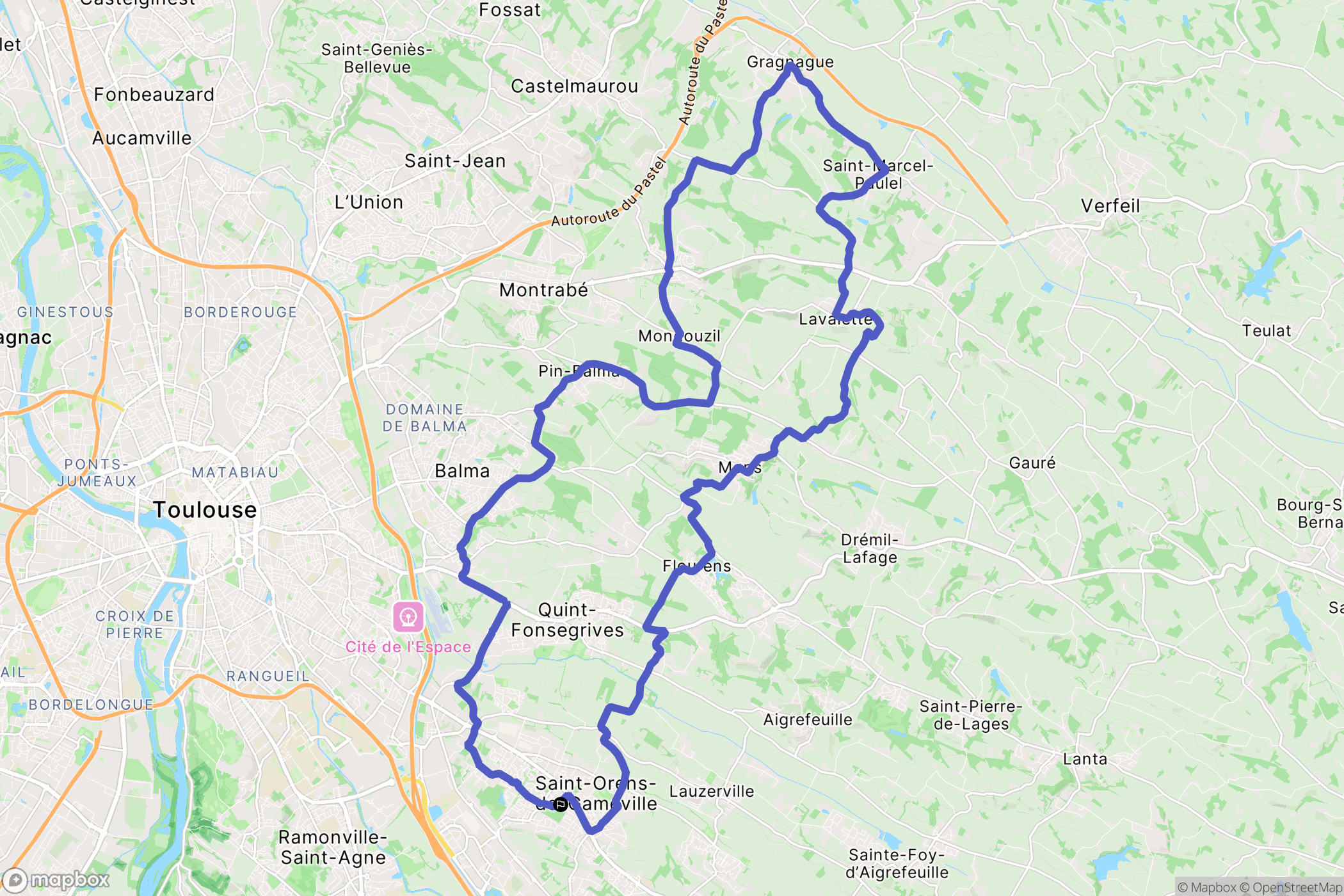 Saint-Orens-de-Gameville : carte du parcours de randonnée - France