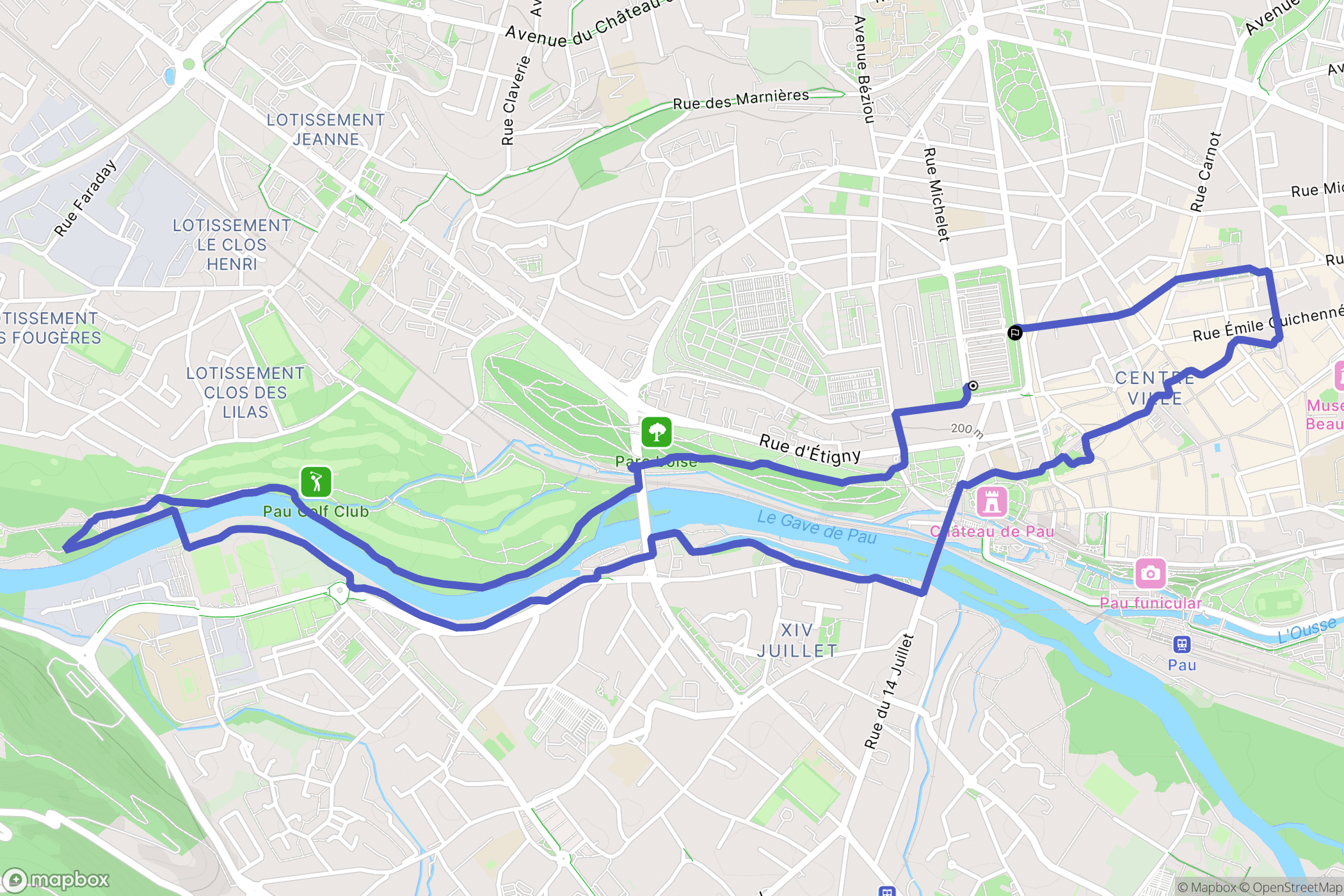 Pau : carte du parcours de randonnée - France